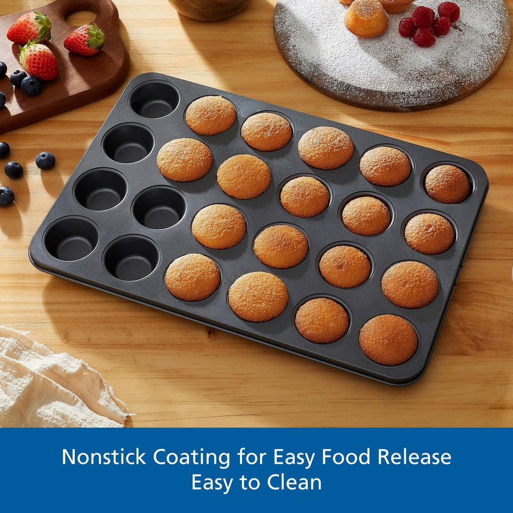 Ergonomic Manual 24 Cavity Mini Muffin Pan, Non-Stick Bakeware,1.8 inch Diameter Cups,Gray,Carbon Steel - Multi-Functional Manual Food Chopper & Slicer Detail