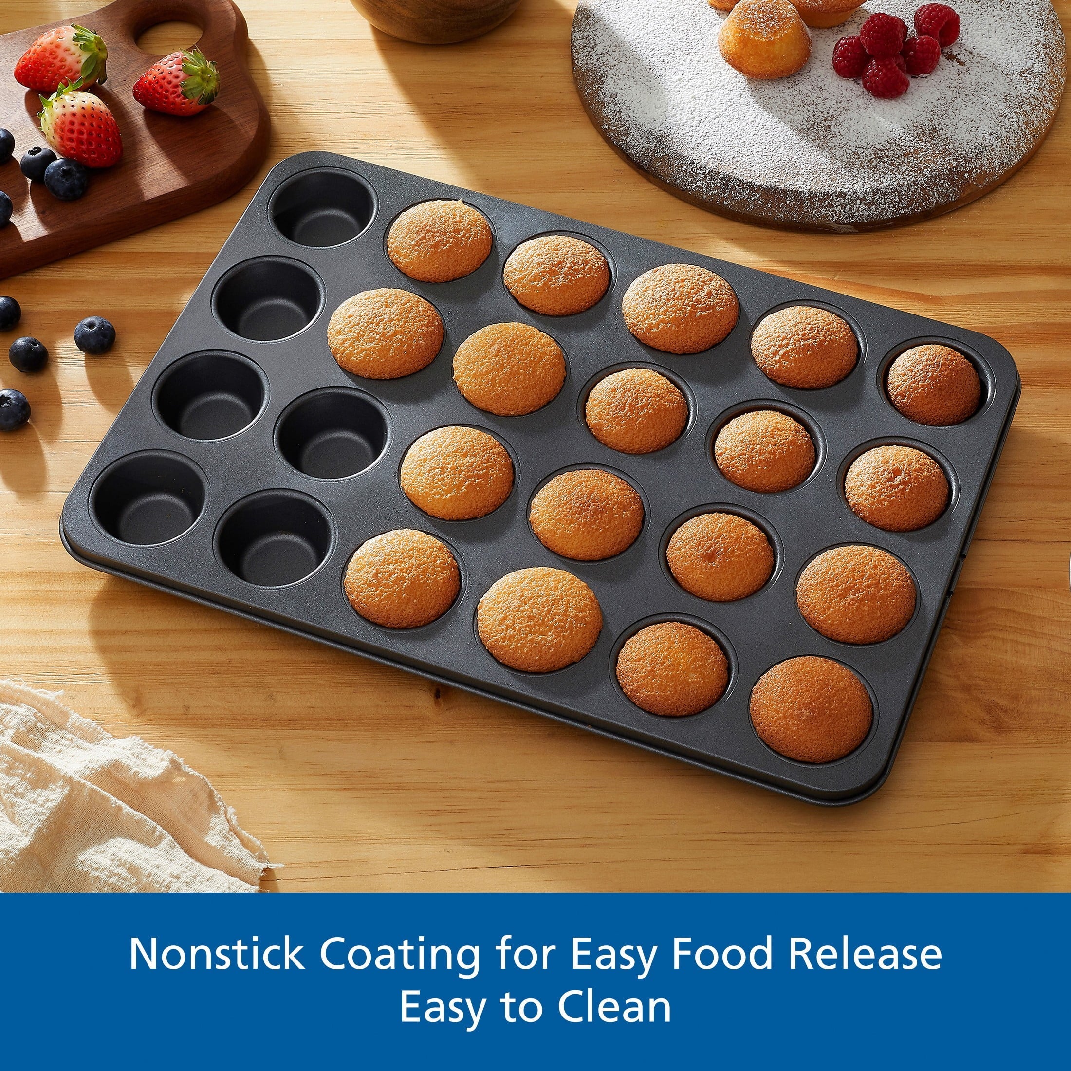 Ergonomic Manual 24 Cavity Mini Muffin Pan, Non-Stick Bakeware,1.8 inch Diameter Cups,Gray,Carbon Steel - Multi-Functional Manual Food Chopper & Slicer Detail