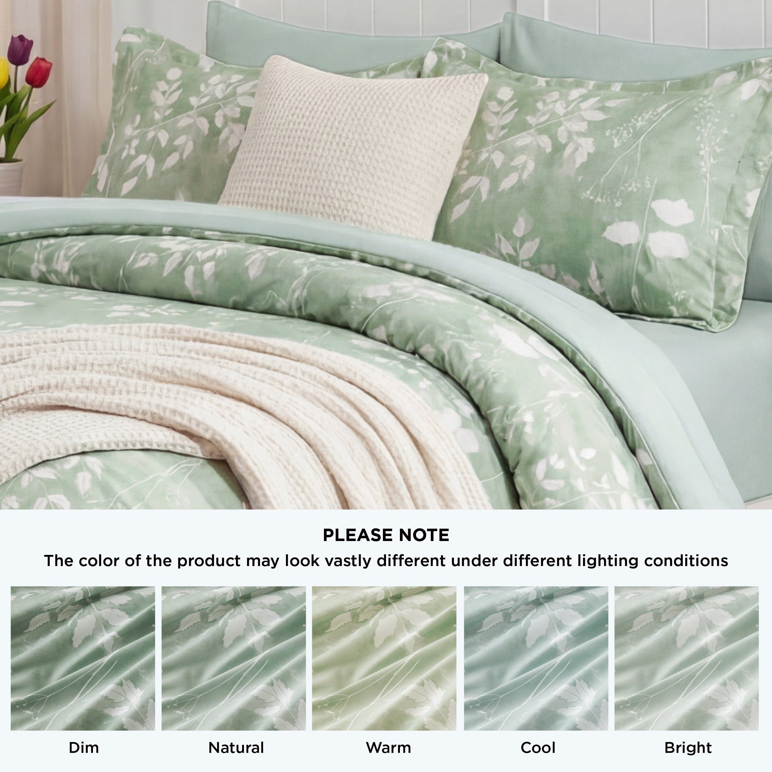 Heavyweight Warmth Queen Comforter Set Sage Green, Bed in a Bag Queen Size Bedding, 7-Pieces Botanical Flowers Spring Comforter, Sheets,... - Cloud-Like Soft Lightweight Bed Comforter Detail