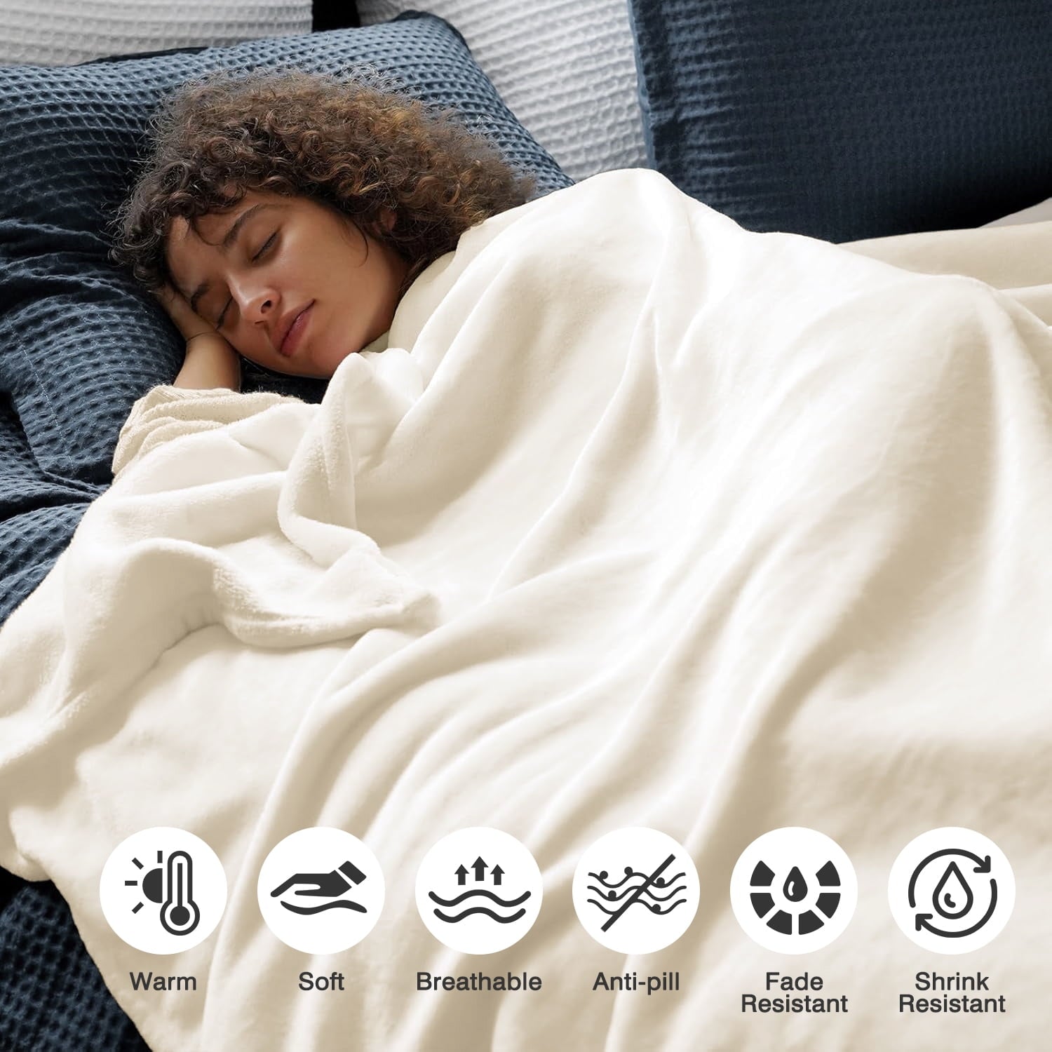 Cozy Fleece Throw Blanket for Couch, Ultra Soft Cream White Throws for Travel Camping Sofa Bed, Lightweight Cozy Bed Blanket for ... - Luxury Knitted Decorative Throw Blanket with Fringes Detail