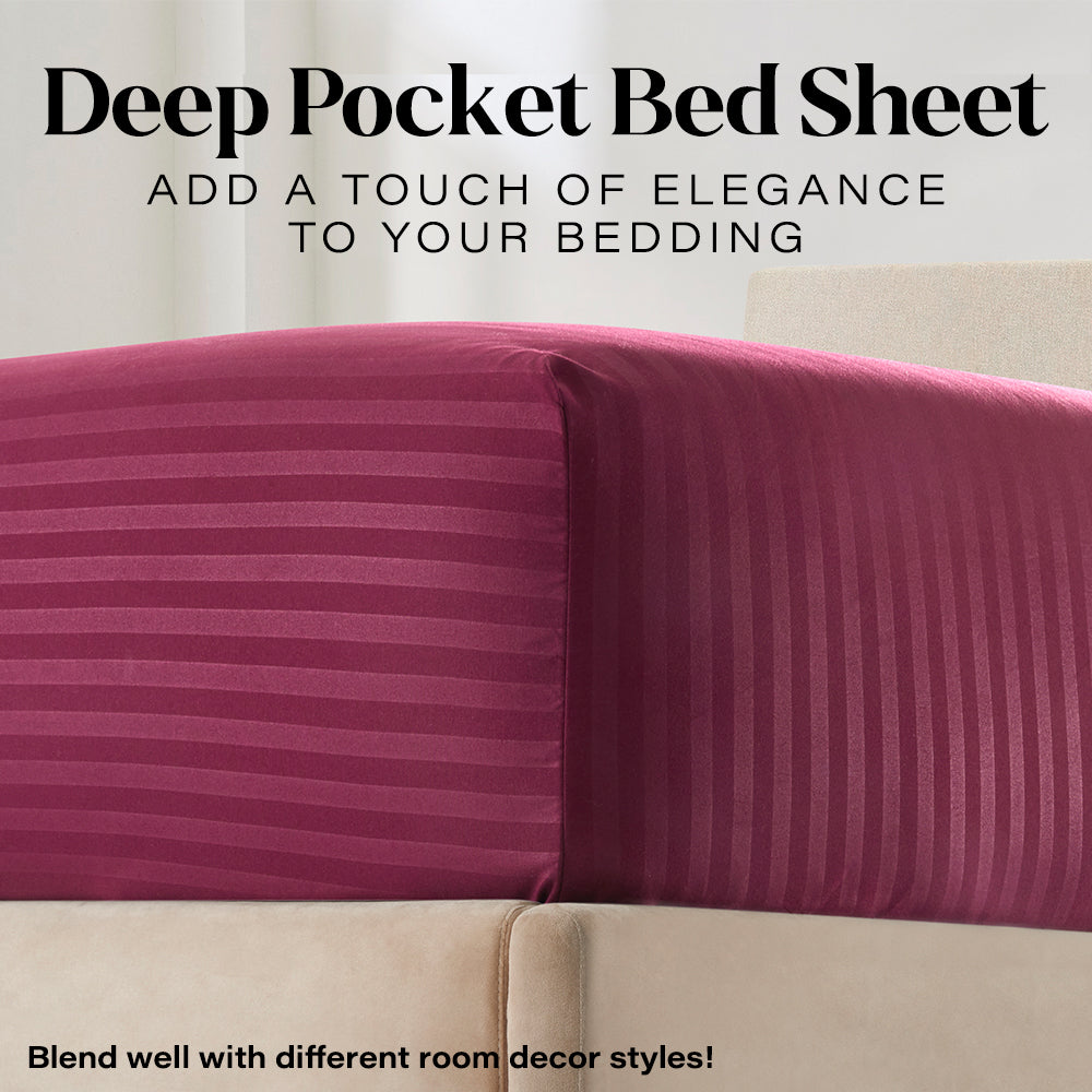 Ultra-Soft Bedding Set with Flat Sheet, Fitted Bed Sheet & Pillowcases, Full Burgundy - Breathable Egyptian Cotton Flat & Fitted Sheets Detail