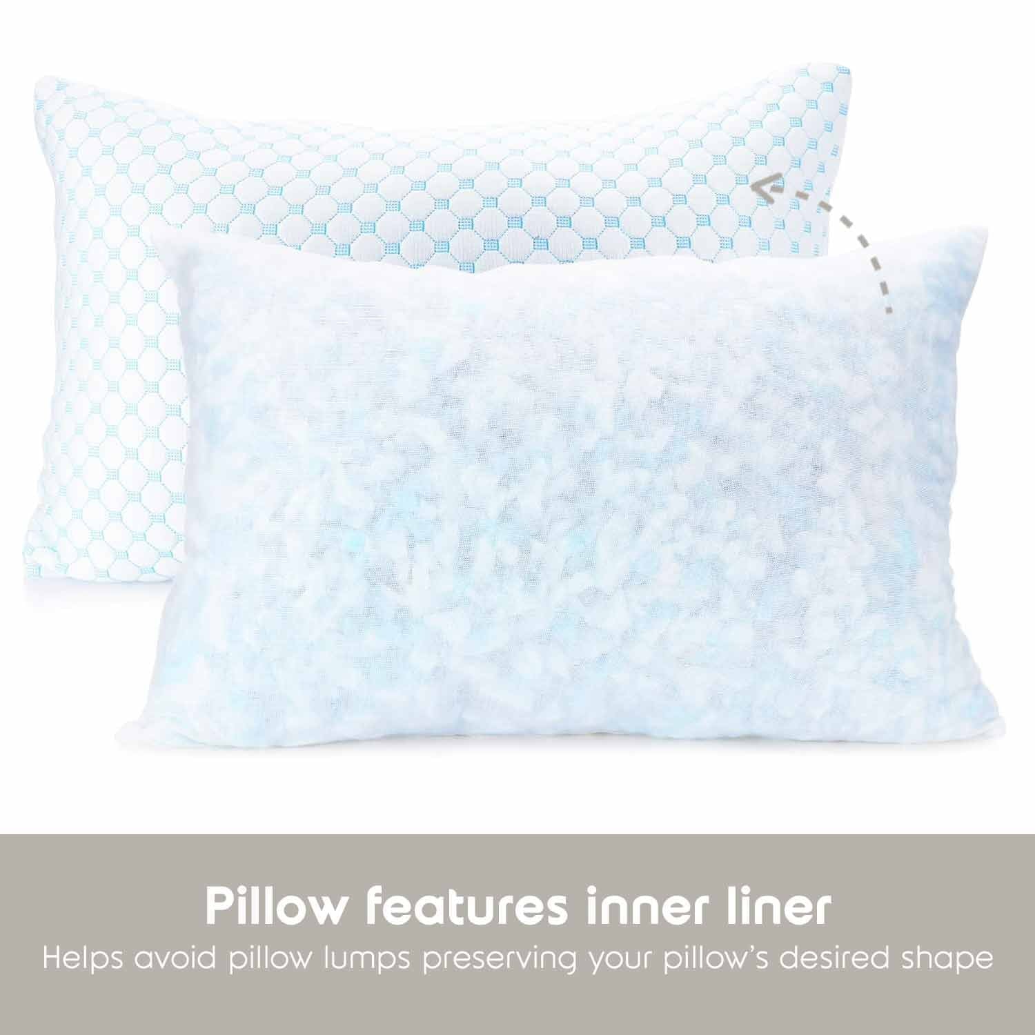 Fluffy Shredded Cooling Pillows for Bed, Memory Foam Bed Pillow, Queen Pillows 20” X 28”, 2 Pack - Hotel Quality Plush Sleeping Pillows Detail