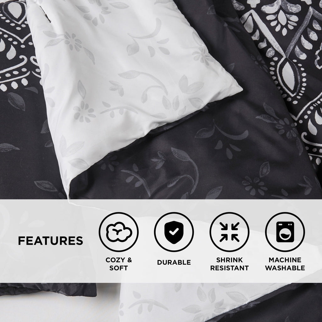 Heavyweight Warmth Queen Comforter Set, Bedding Comforter Set Queen Size W/ Side Pockets, Black, 9 Pieces - Cloud-Like Soft Lightweight Bed Comforter Detail