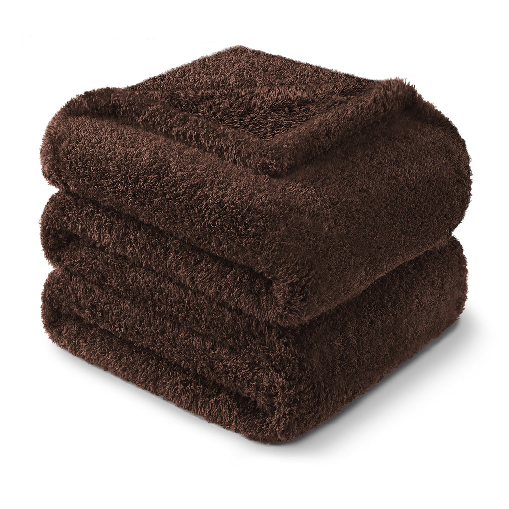 Cozy Fleece Fuzzy Fleece Throw Blanket for Couch Sofa, Lightweight Fluffy Solid Velvet Blanket, 50x60 Inches, Coffee - Luxury Knitted Decorative Throw Blanket with Fringes Detail