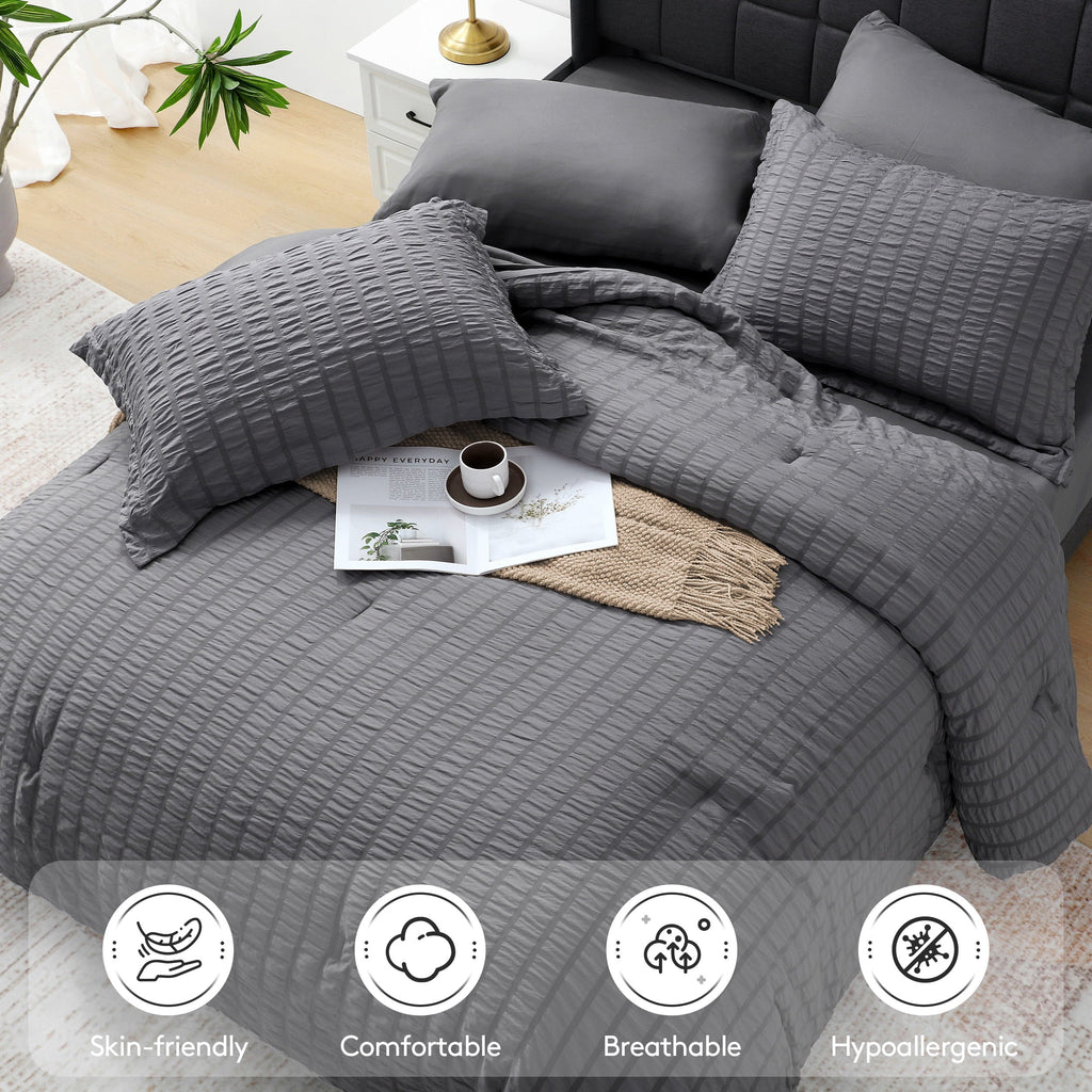 All-Season 7 Piece Queen Comforter Set, Bed in a Bag with Sheets, Pillowcases & Shams, All Season Soft Bedding, Cozy and Lightwe... - Cloud-Like Soft Lightweight Bed Comforter Detail