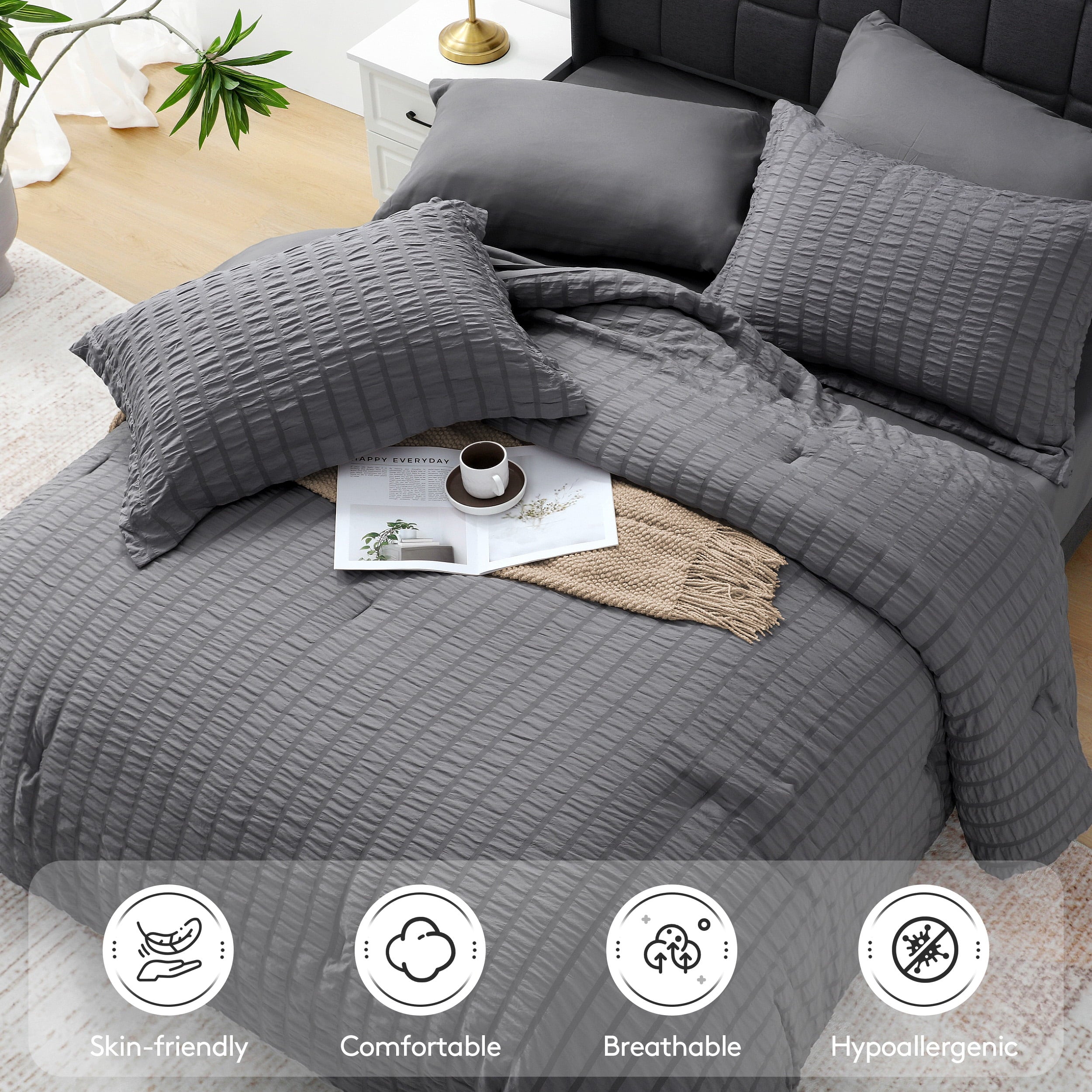 All-Season 7 Piece Queen Comforter Set, Bed in a Bag with Sheets, Pillowcases & Shams, All Season Soft Bedding, Cozy and Lightwe... - Cloud-Like Soft Lightweight Bed Comforter Detail