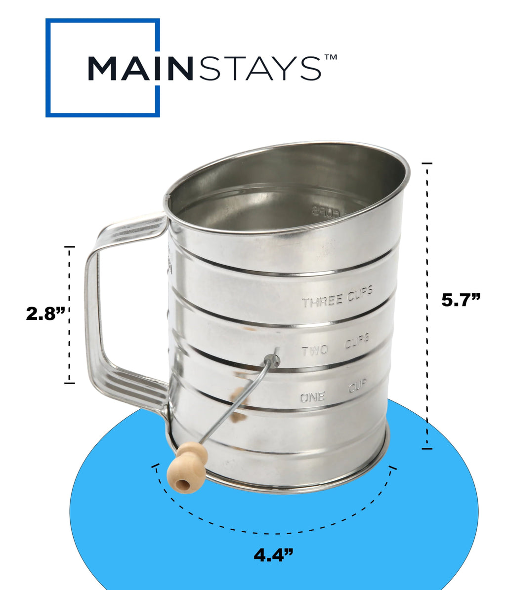 Multi-Functional Stainless Steel 3 Cup Flour Hand-Crank Sifter with Beechwood Handle Silver - Kitchen Gadget Tool for Quick Food Prep Detail