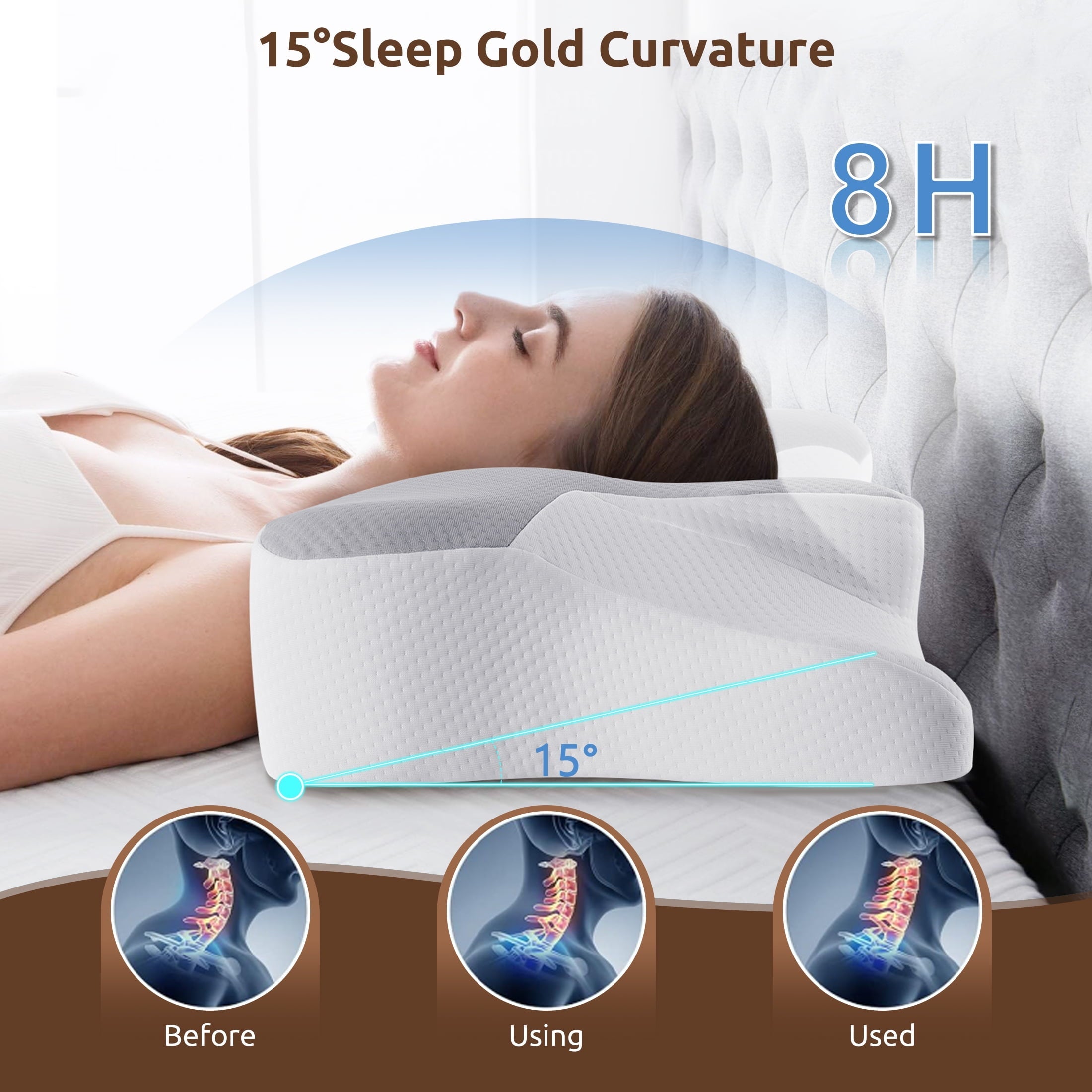 Orthopedic Support Memory Foam Pillow for Neck Pain Relief Cervical Sleepers Standard/Queen Gray - Orthopedic Shredded Foam Bed Pillow Set Detail
