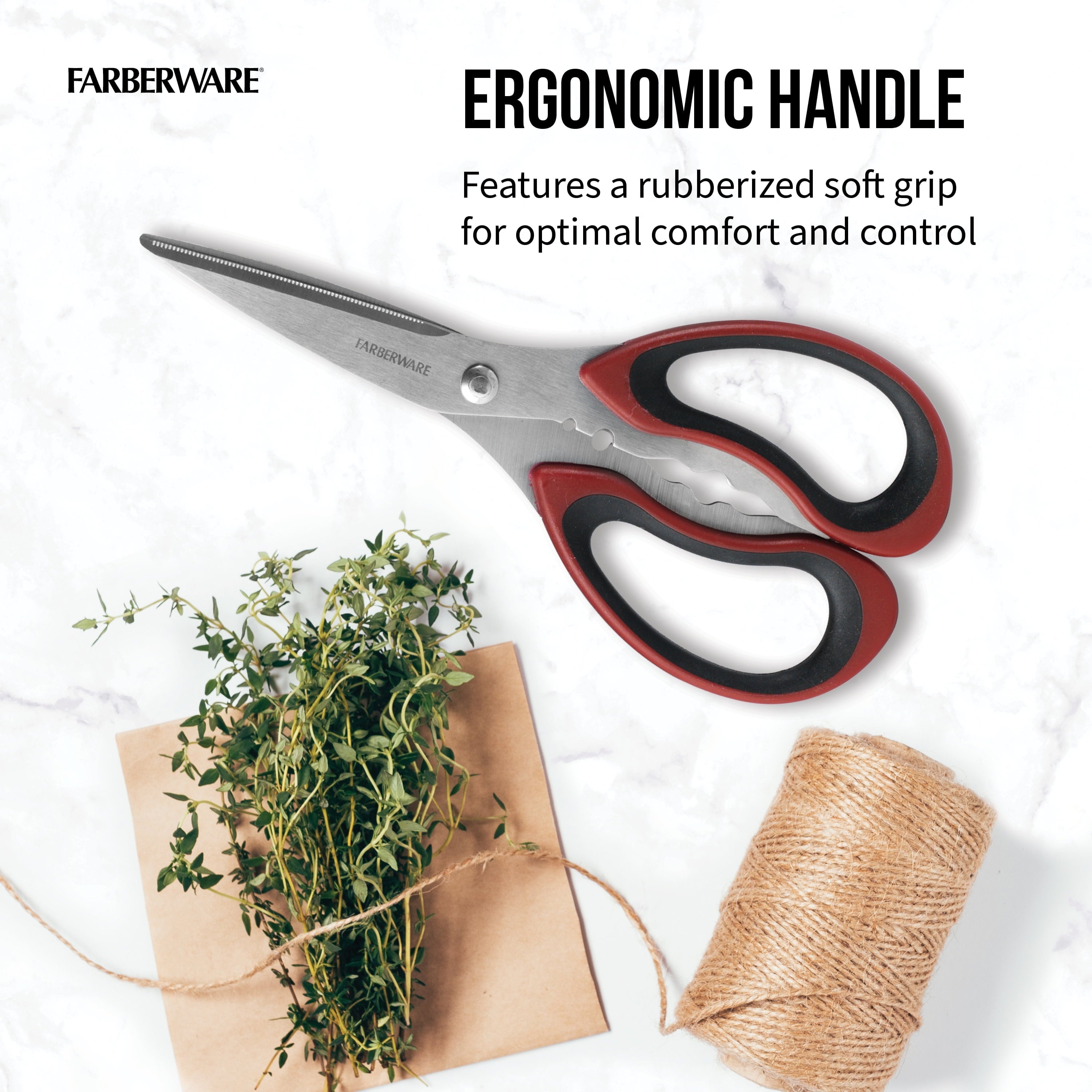 Innovative Stainless Steel Kitchen and Herb Shears with Red and Black Handle - Premium Stainless Steel Garlic Presser & Peeler Detail