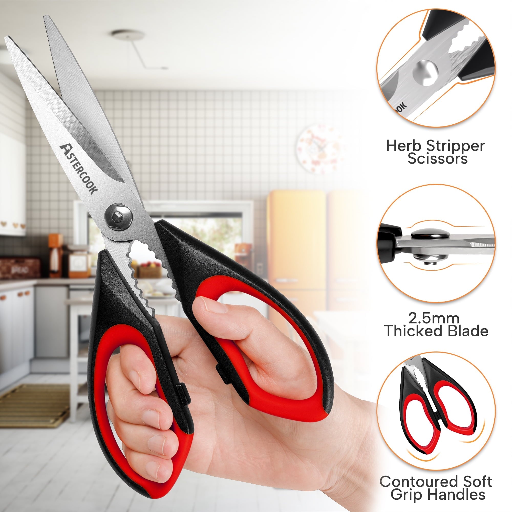 Innovative 2 Pcs Kitchen Scissors, Heavy Duty Shears with Serrated Blade, Ergonomic Handle Food Scissor for Poultry, H... - Innovative Kitchen Helper for Modern Cooking Detail