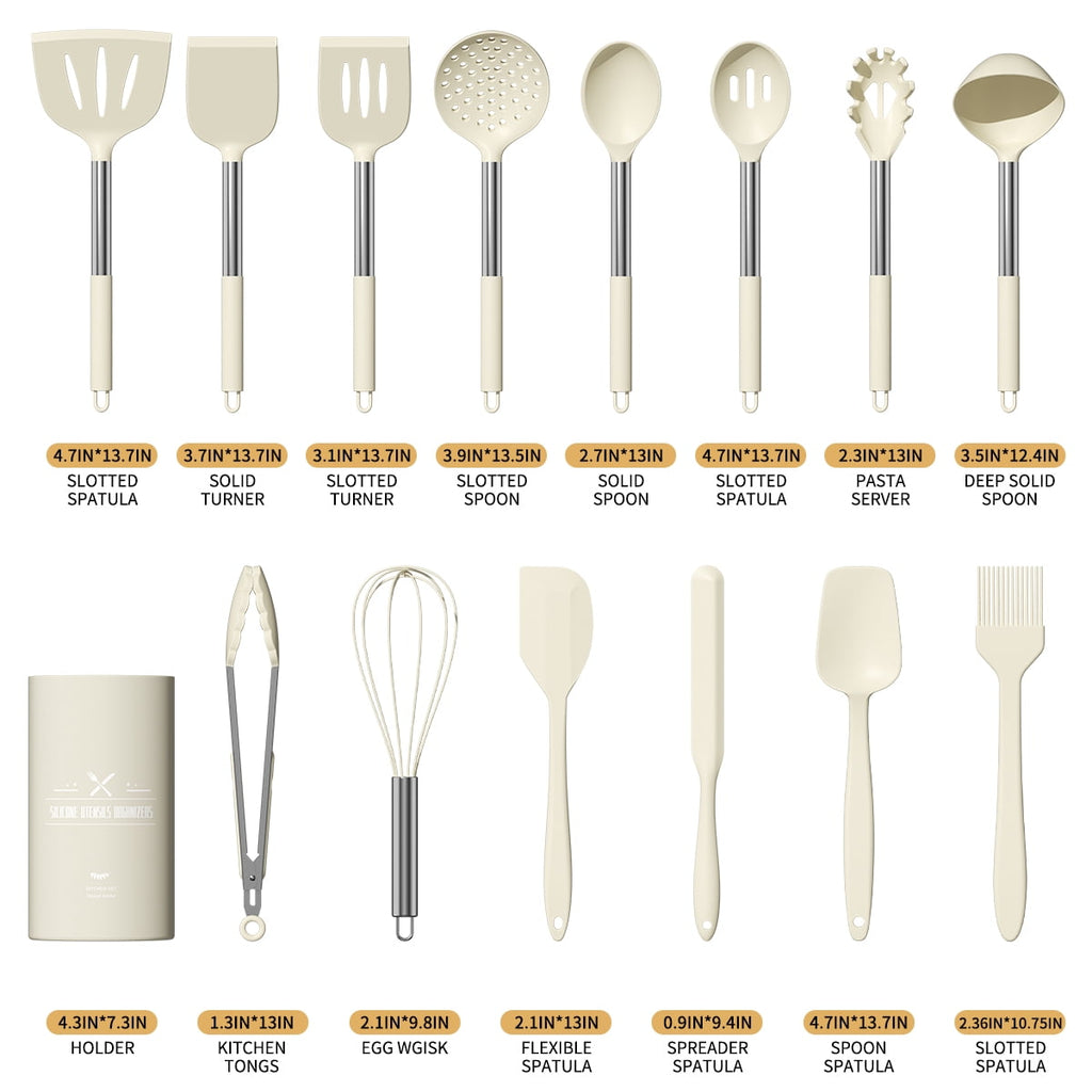 Seamless One-Piece Silicone Cooking Utensil Set, 30 Pcs Kitchen Utensils Set with Stainless Steel Handle, Food Grade Silicone Spatula Se... - Premium Stainless Steel Cooking Utensil for Non-Stick Pots Detail