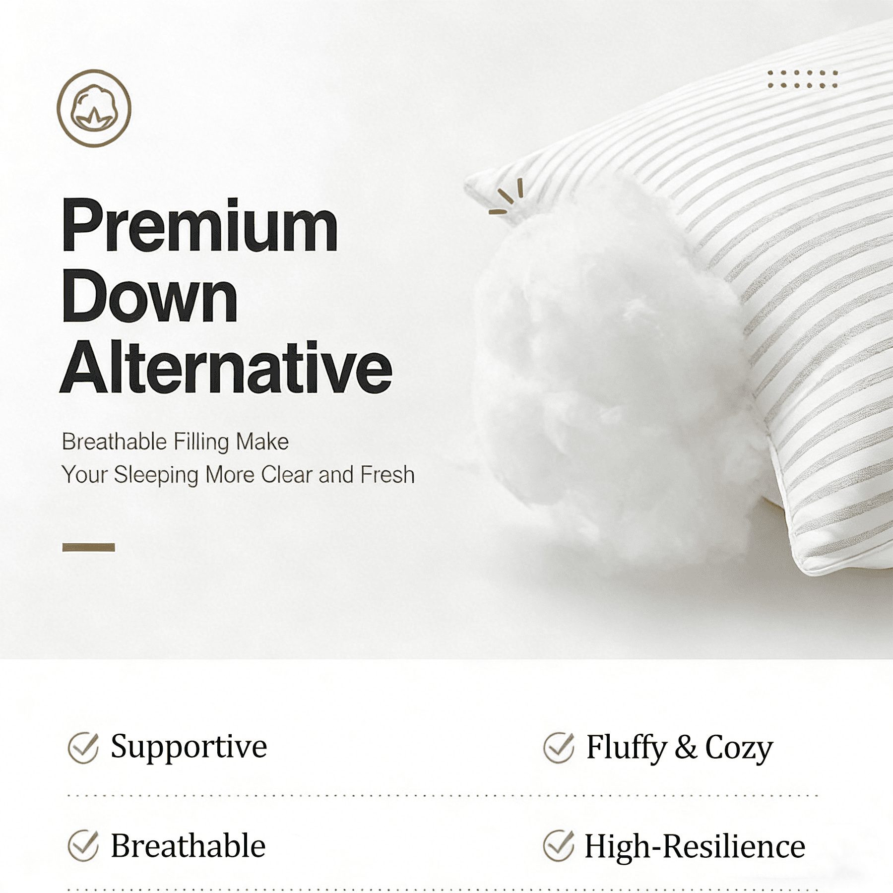 Decorative Plump Pillow for Bed Standard Size Set of 2 ,Down Alternative Pillows for Sleeping 20x26inch, Luxury Hotel Pillow for Back,... - Orthopedic Shredded Foam Bed Pillow Set Detail