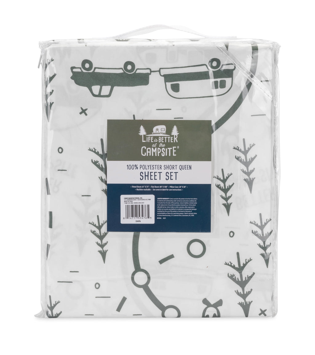 Cooling Sateen RV Queen Bed Sheet Set, Green Map, Polyester (53476) - Luxury Bed Sheet Set with Deep Pockets Detail