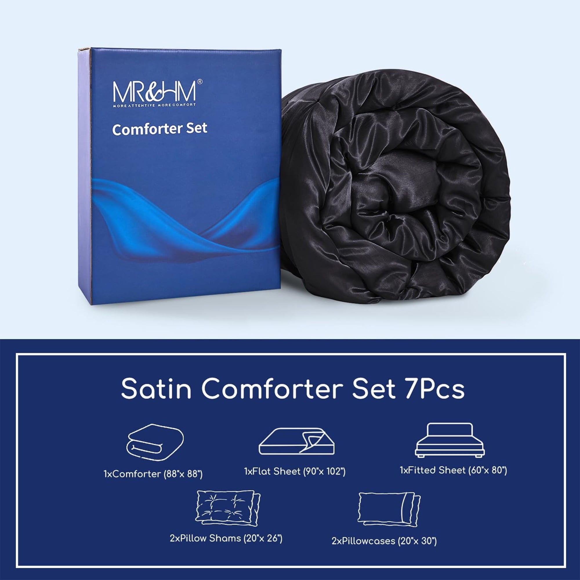 Hypoallergenic Cloud Satin Comforter Set 7 Pieces Queen Size - Luxurious Pinch Pleat Bed in a Bag with Satin Comforter, Satin Sheets, Sati... - Hypoallergenic Ultra-Fluffy Quilt for Winter Detail
