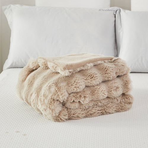 Cozy Fleece Taupe Faux Fur Bubble Blankets for Couch Chair Sofa Luxury Fluffy Thick Bubble Throw Blanket Furry Blanket Fuzzy Soft... - Lightweight Plush Warm Blanket for All Seasons Detail