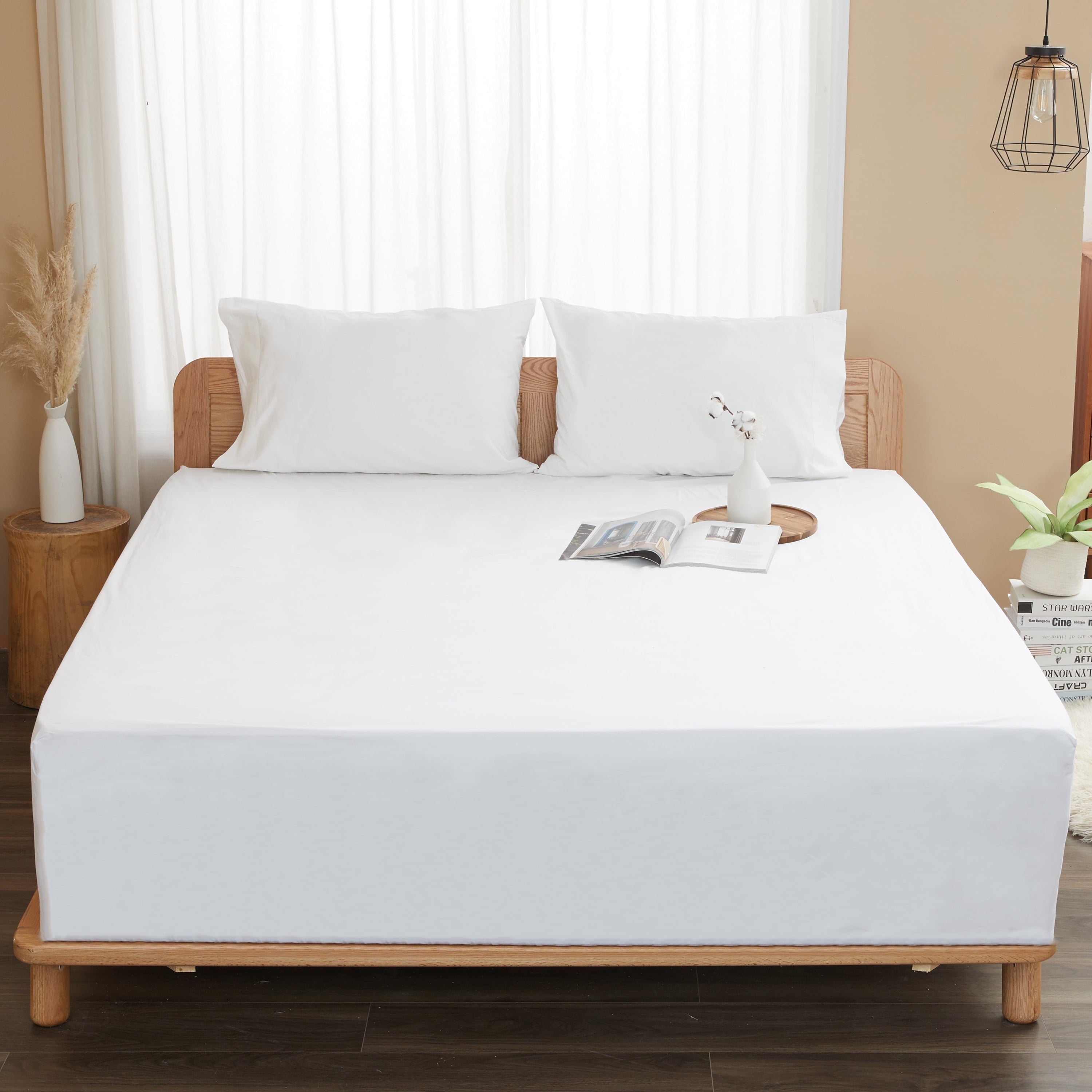 Cooling Sateen 100% Cotton Queen Size Fitted Sheet Only, 300 Thread Count White Fitted Bed Sheet with 22” Extra Deep Pocket, Soft & ... - Breathable Egyptian Cotton Flat & Fitted Sheets Detail