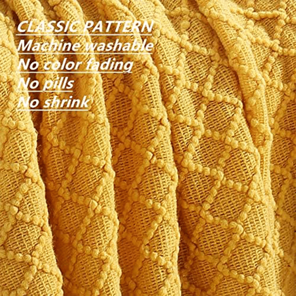 Decorative Knitted Decorative Soft Spring Summer Fall Throw Blanket ,for Couch Sofa Chair Bed,50''X60'',Mustard Yellow - Super Soft Reversible Sherpa Flannel Blanket Detail