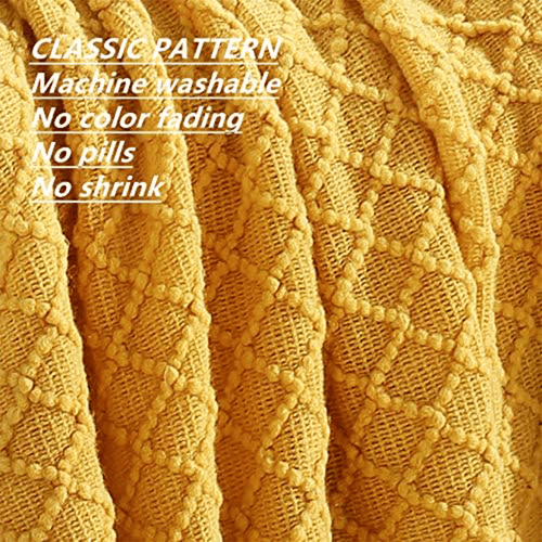 Decorative Knitted Decorative Soft Spring Summer Fall Throw Blanket ,for Couch Sofa Chair Bed,50''X60'',Mustard Yellow - Super Soft Reversible Sherpa Flannel Blanket Detail