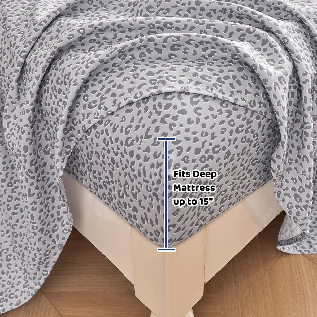 Breathable Luxury Floral King Sheets, Soft Breathable Microfiber Printed Bed Sheet Set, Deep Pocket Non-Slip Fitted Sheet Included - Cooling Hotel Quality Bedding Sheets and Pillowcases Detail