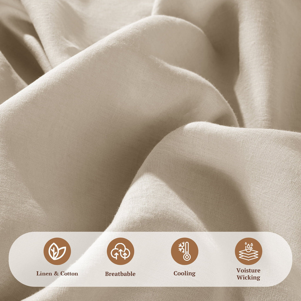 Wrinkle-Resistant Natural Linen Cotton Bed Sheets Set, Deep Pocket - Breathable - Durable - 4 Pieces (Linen, Queen) - Cooling Hotel Quality Bedding Sheets and Pillowcases Detail