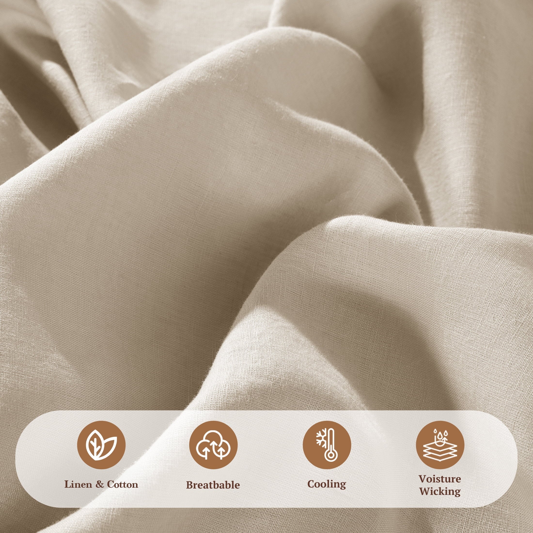 Wrinkle-Resistant Natural Linen Cotton Bed Sheets Set, Deep Pocket - Breathable - Durable - 4 Pieces (Linen, Queen) - Cooling Hotel Quality Bedding Sheets and Pillowcases Detail