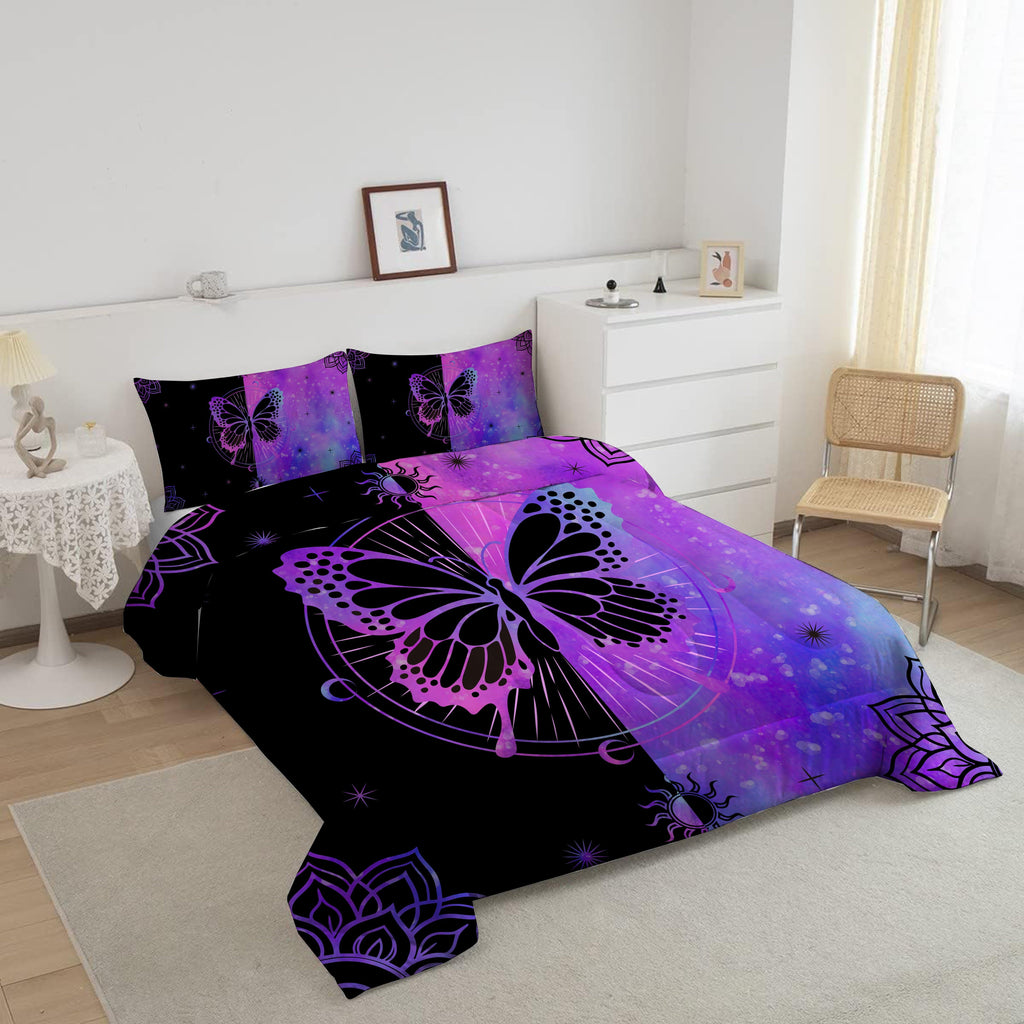 Hypoallergenic Cloud Butterfly Comforter Set Full Size for Girls Kids Teens Black Blue Purple Tie Dye Bedding Set 3 Pieces - Luxurious Quilted Duvet Cover Set Detail