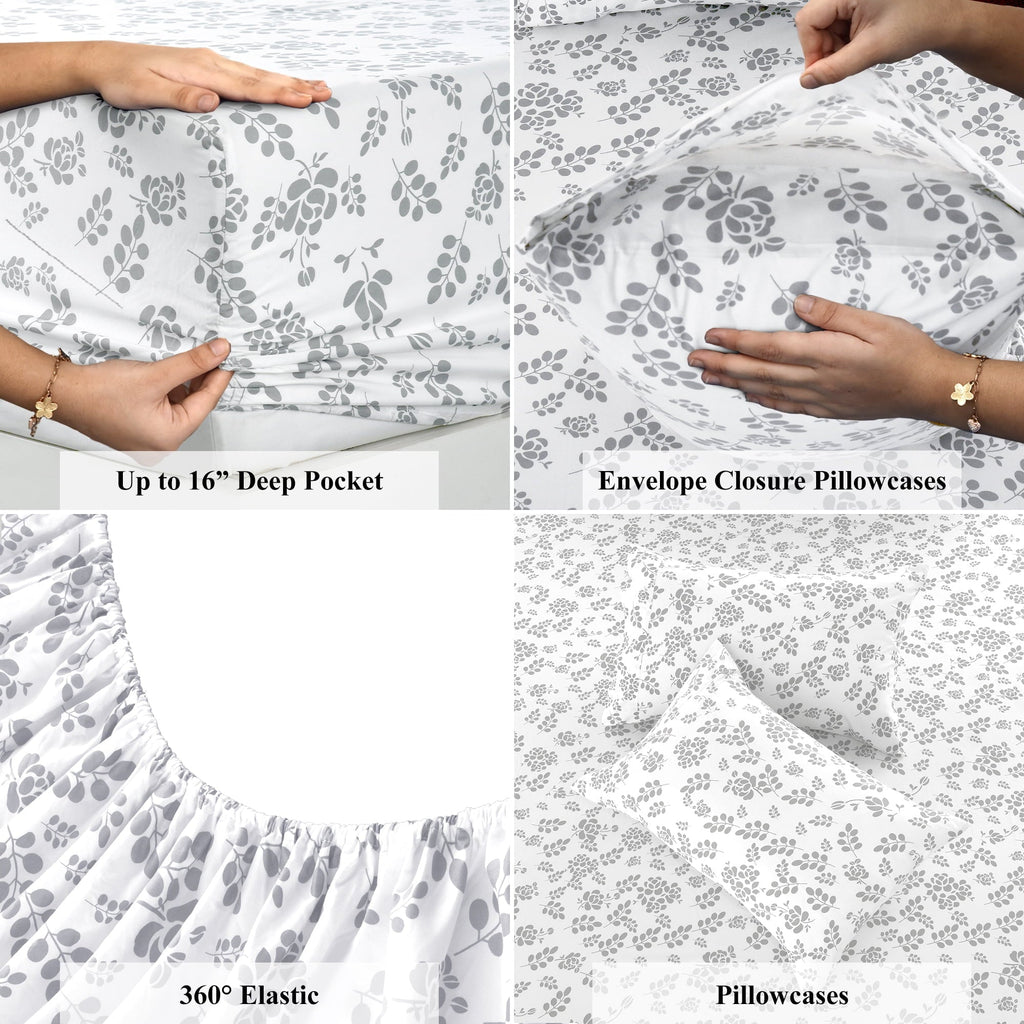 Ultra-Soft Lux Decor Twin Microfiber Bed Sheets - 3 Piece Floral Sheet Set, Soft Breathable Bedding, Wrinlkle Resistant, OEKO-TE... - Premium Ultra-Soft Pillowcase Pair for Sleeping Detail