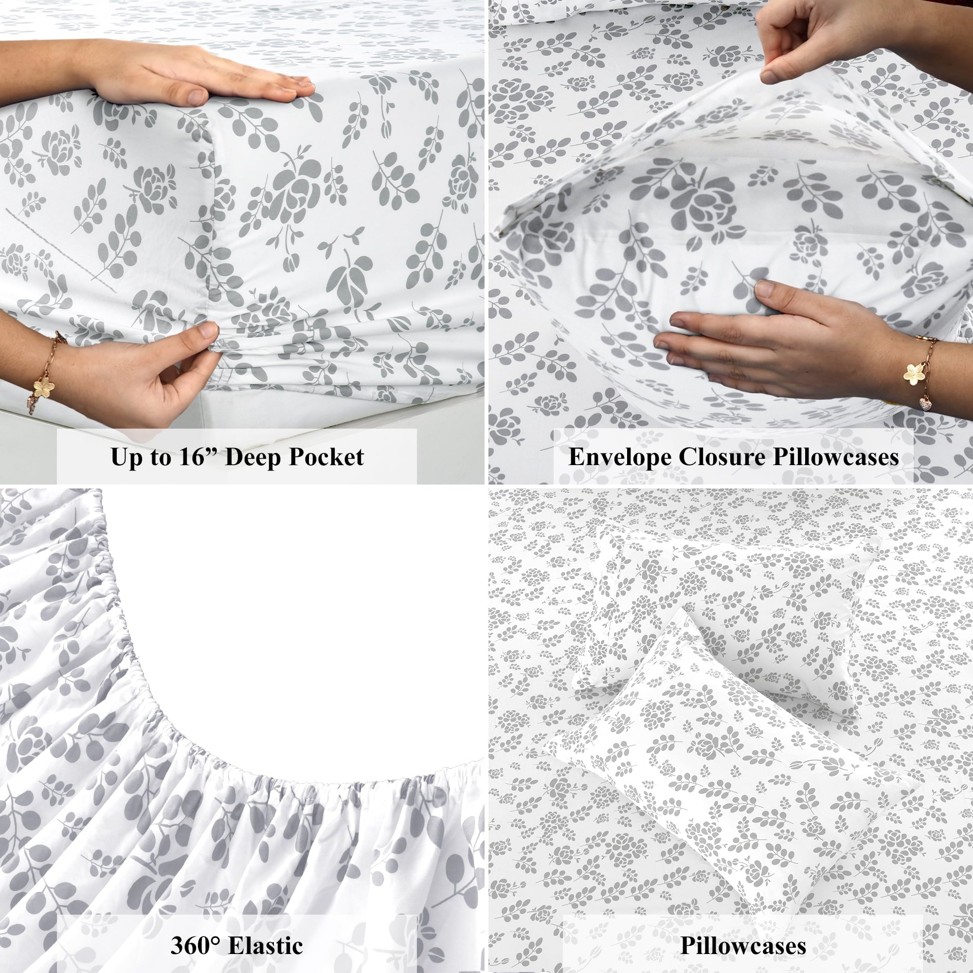 Ultra-Soft Lux Decor Twin Microfiber Bed Sheets - 3 Piece Floral Sheet Set, Soft Breathable Bedding, Wrinlkle Resistant, OEKO-TE... - Premium Ultra-Soft Pillowcase Pair for Sleeping Detail