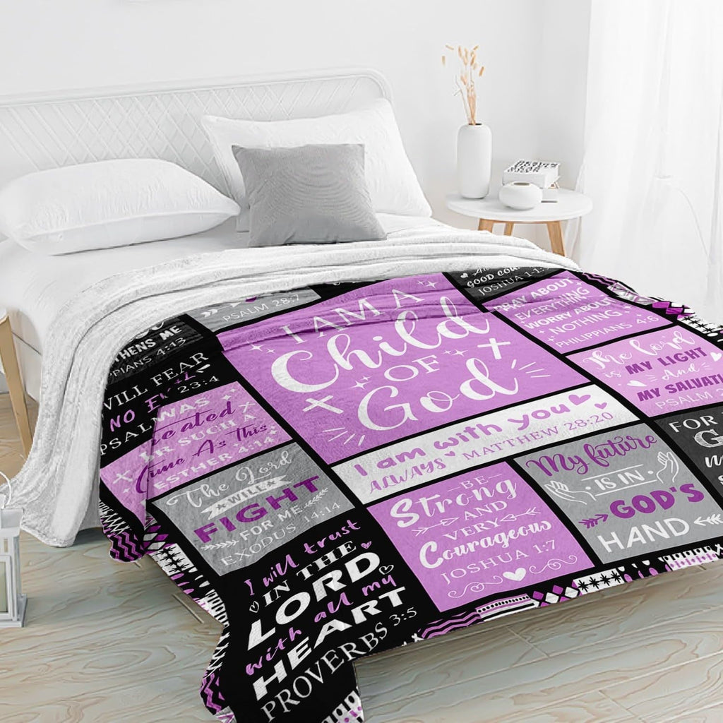 Cozy Fleece Christian Gifts for Women - Baptism Gifts for Girl - Child of God Blanket - Inspirational Birthday Religious Catholic... - Cozy Fleece Throw Blanket for Couch & Bed Detail
