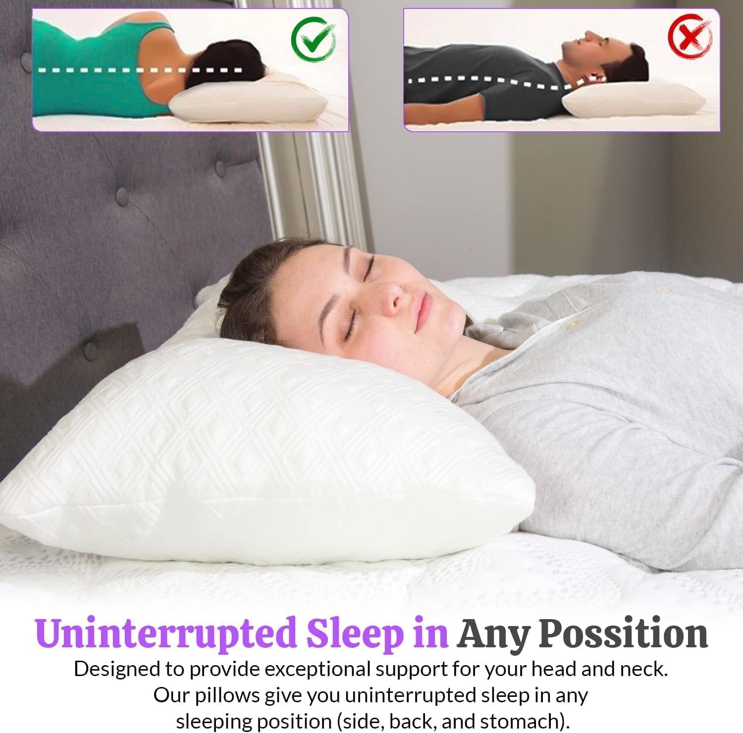 Decorative Plump King Size Bamboo Pillow, Memory Foam Bed Pillows with Washable Pillowcases, King - Ergonomic Memory Foam Pillow for Neck Pain Support Detail