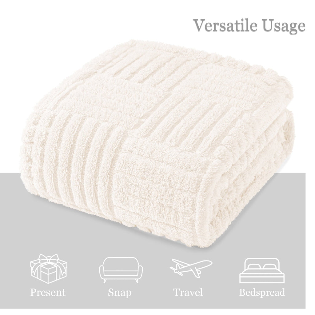 Reversible Sherpa Fluffy Fleece Throw Blanket 50"x60" for Couch, Bed, Sofa, Fuzzy Soft Cozy Throw with Decorative Jacquard Pattern for ... - Lightweight Plush Warm Blanket for All Seasons Detail