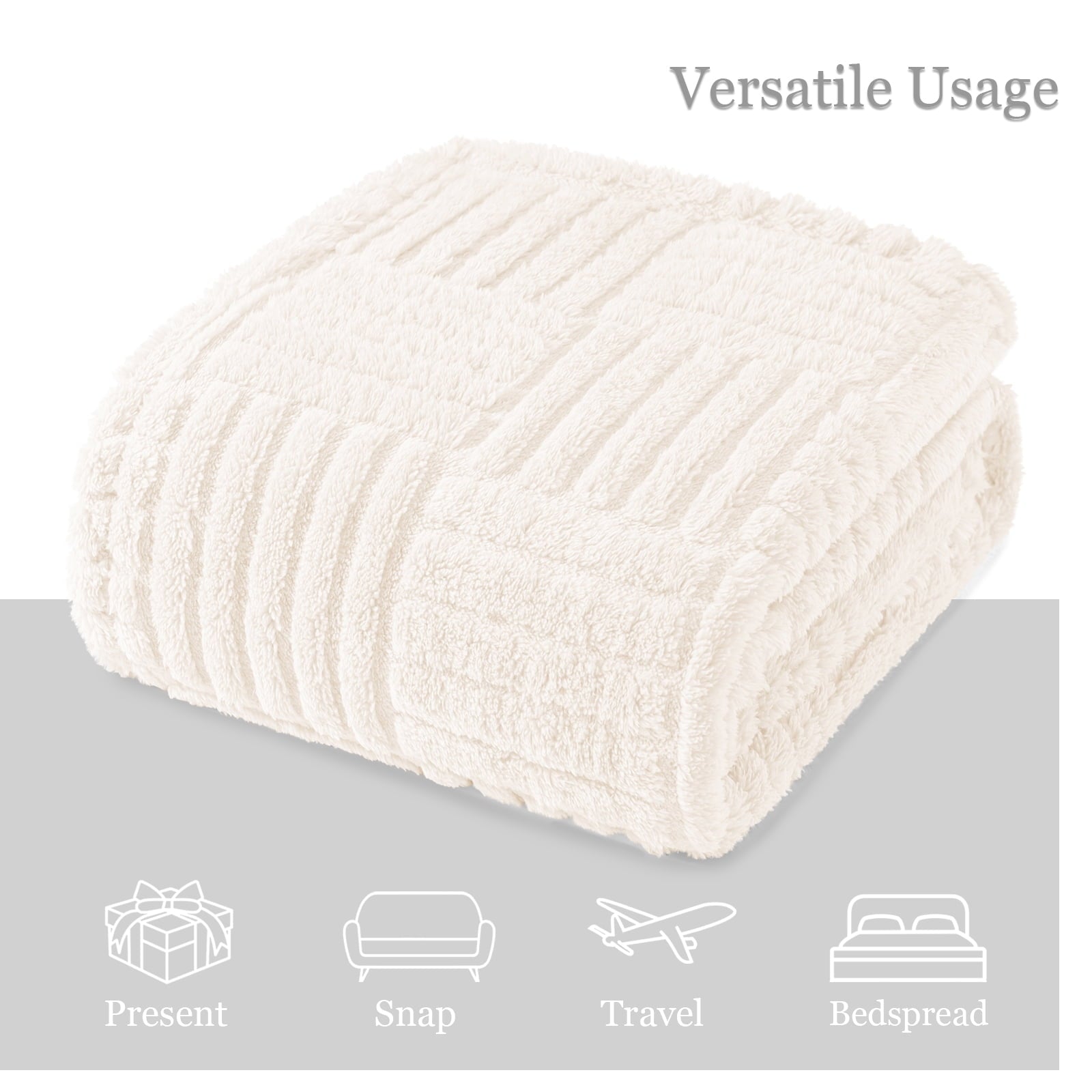 Reversible Sherpa Fluffy Fleece Throw Blanket 50"x60" for Couch, Bed, Sofa, Fuzzy Soft Cozy Throw with Decorative Jacquard Pattern for ... - Lightweight Plush Warm Blanket for All Seasons Detail