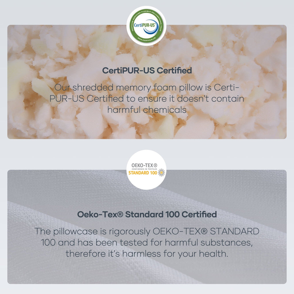 Decorative Plump Shredded Memory Foam Pillow 2 Pack Pillow for Bed, Side, Back and Stomach Sleepers, CertiPUR-US Certified 28"x20" - Orthopedic Shredded Foam Bed Pillow Set Detail