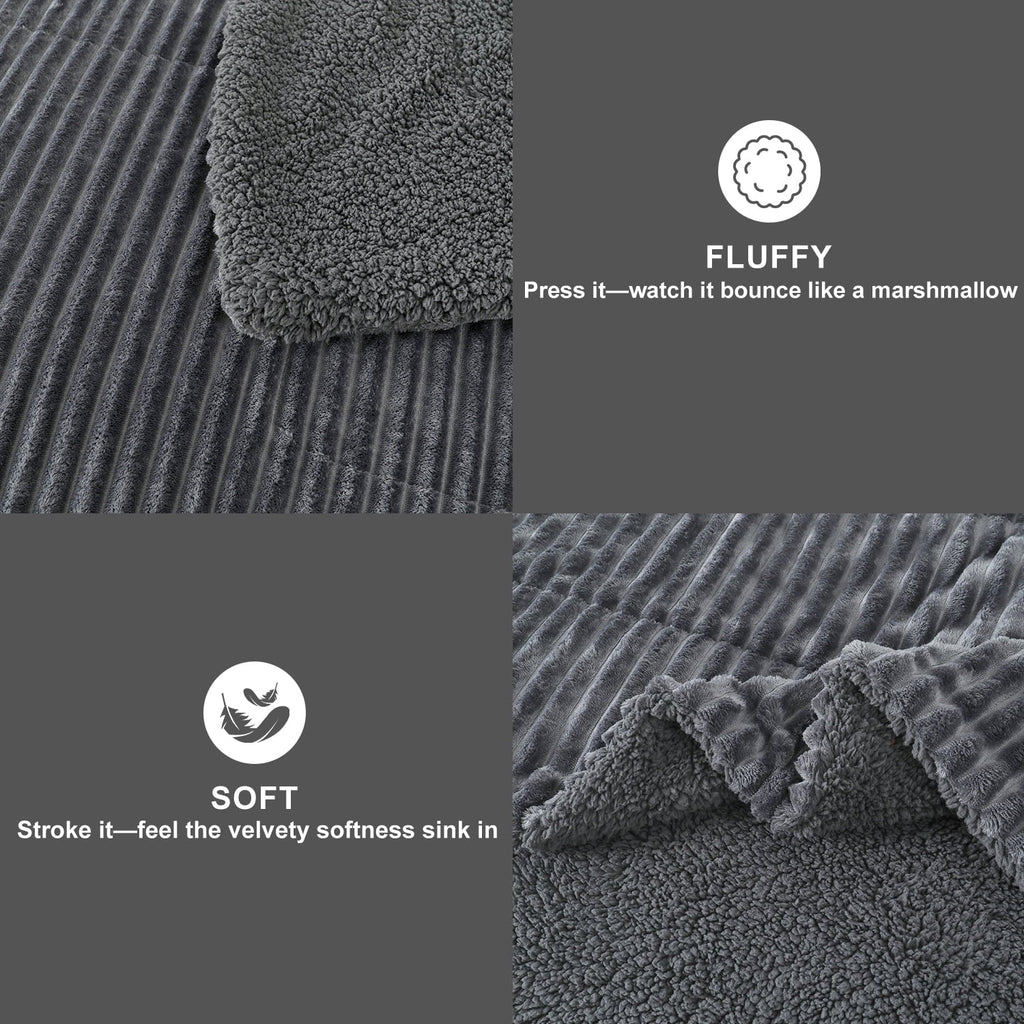 Heavyweight Warmth 3 Piece Fleece Queen Comforter Set - Soft & Warm Fluffy Dark Gray Sherpa Bedding , Fuzzy Heavy Double Sided Design Wi... - Hypoallergenic Ultra-Fluffy Quilt for Winter Detail