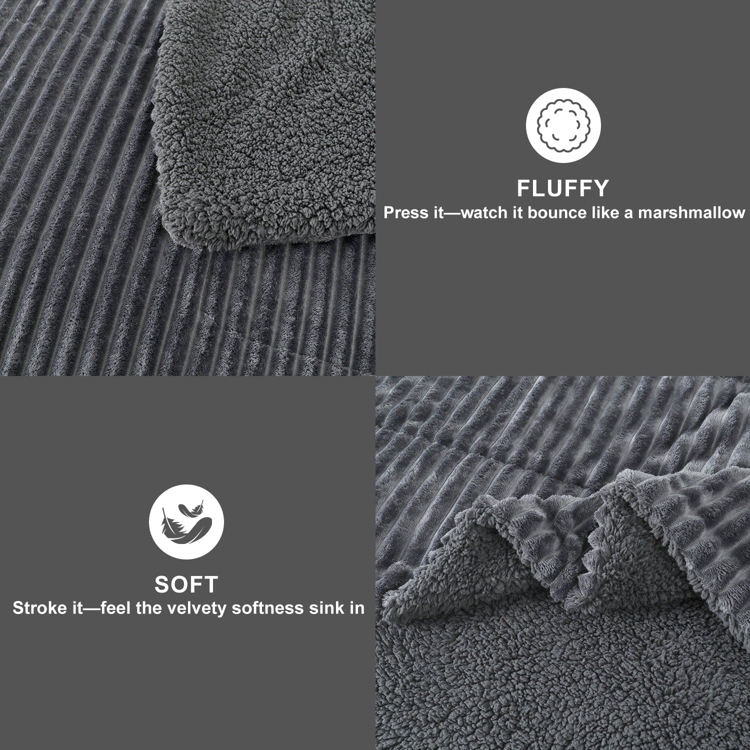 Heavyweight Warmth 3 Piece Fleece Queen Comforter Set - Soft & Warm Fluffy Dark Gray Sherpa Bedding , Fuzzy Heavy Double Sided Design Wi... - Hypoallergenic Ultra-Fluffy Quilt for Winter Detail