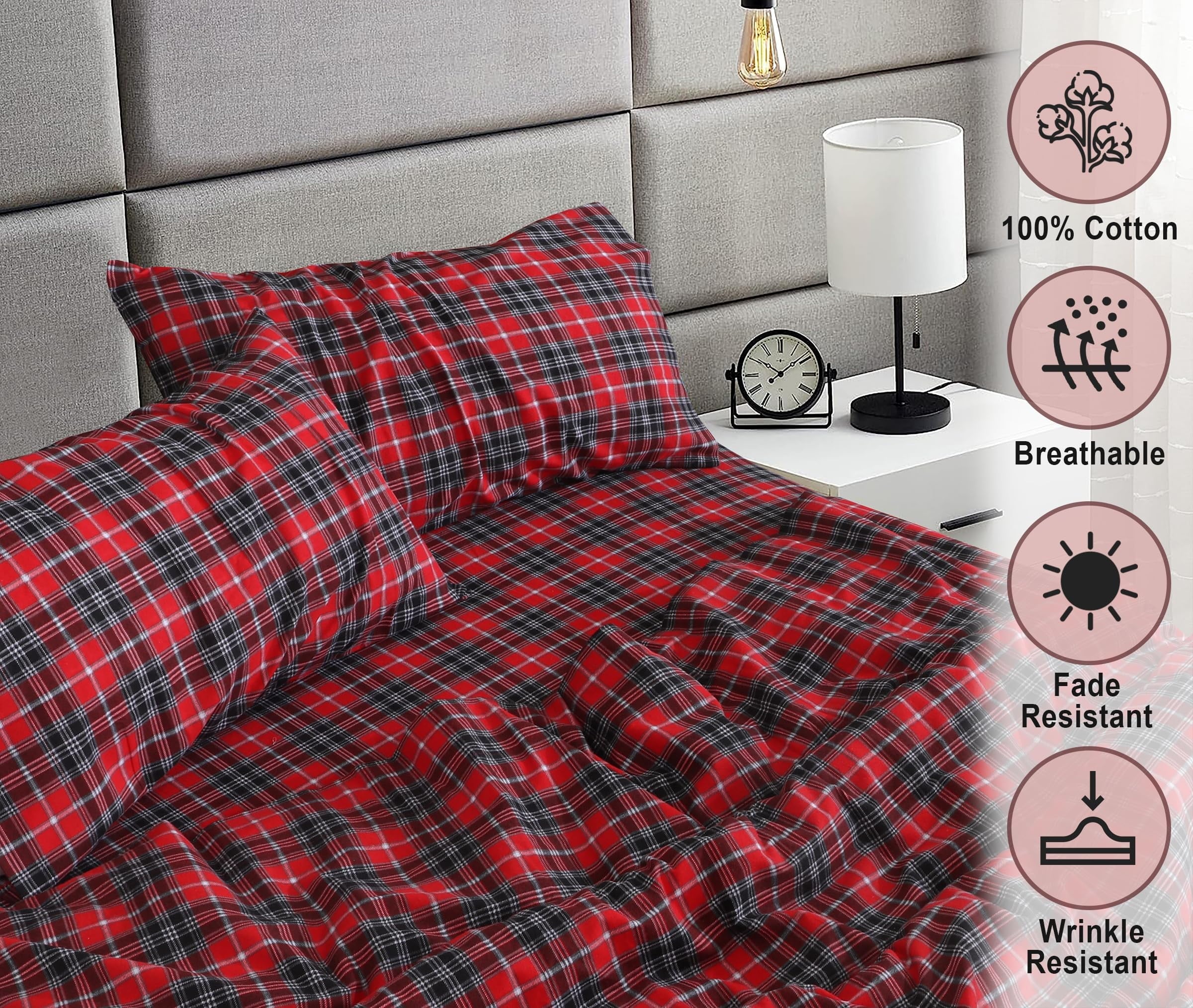 Breathable Luxury Flannel Sheets Queen Size - 100% Cotton Double Brushed Bed Sheets, Deep Pockets 16 Inches Queen Sheet Set, All Season... - Premium Ultra-Soft Pillowcase Pair for Sleeping Detail