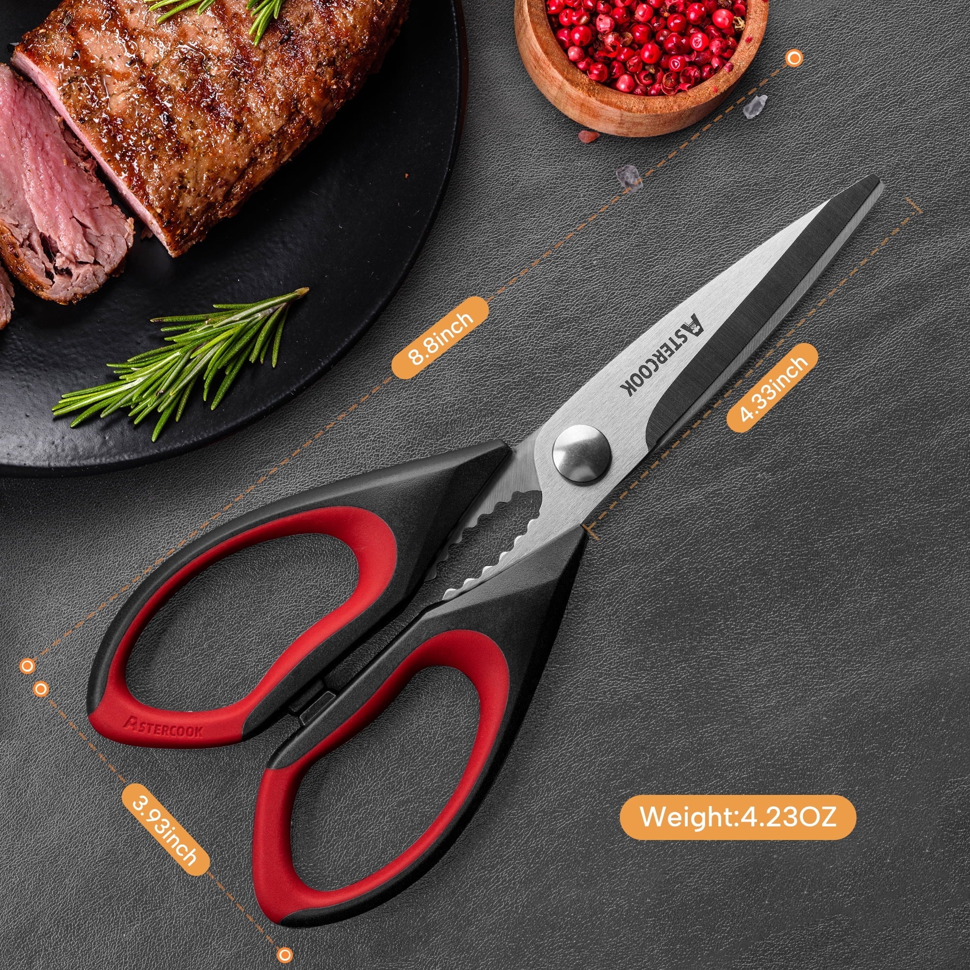 Innovative 2 Pcs Kitchen Scissors, Heavy Duty Shears with Serrated Blade, Ergonomic Handle Food Scissor for Poultry, H... - Innovative Kitchen Helper for Modern Cooking Detail