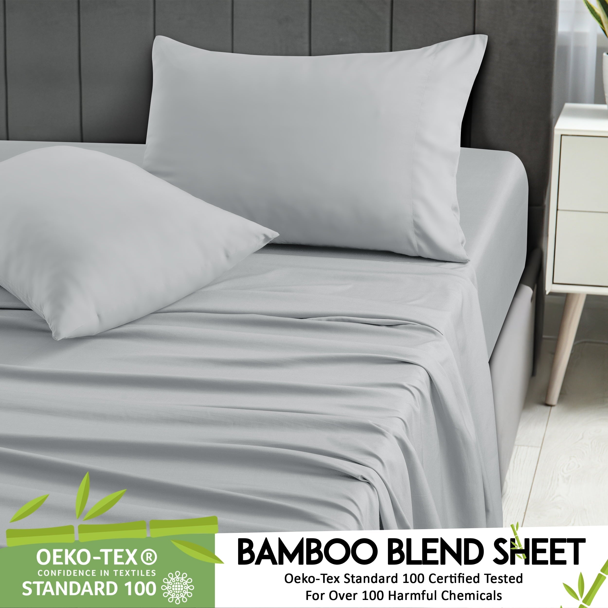 Ultra-Soft Rayon - 4 Piece Cooling Bed Sheets Set, Gray - Luxury Bed Sheet Set with Deep Pockets Detail
