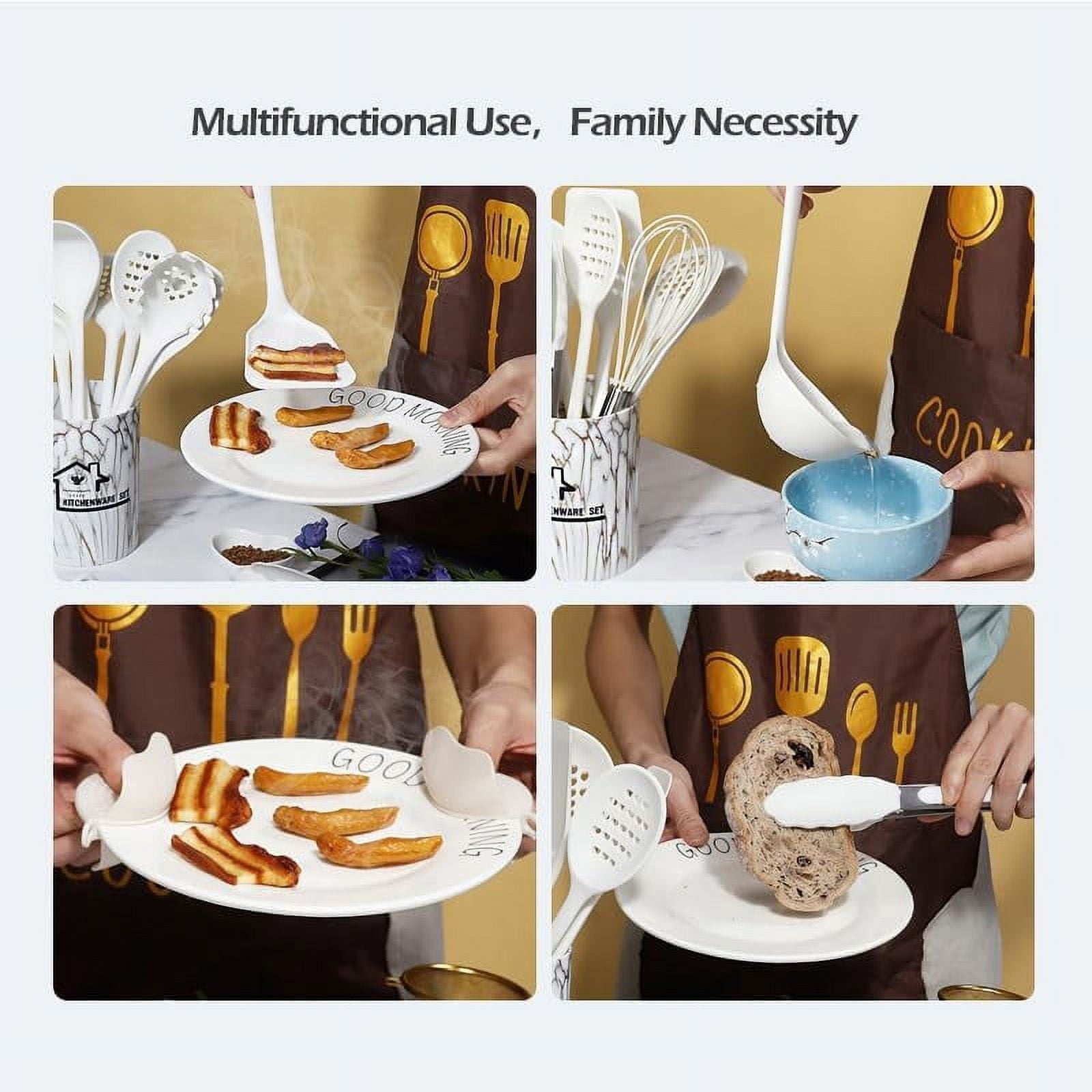 Chef-Quality Silicone Cooking Utensils Set - 446°F Heat Resistant Kitchen Utensils,Turner Tongs,Spatula,Spoon,Brush,Whisk,Kitchen ... - High-Precision Culinary Tool for Baking & Cooking Detail