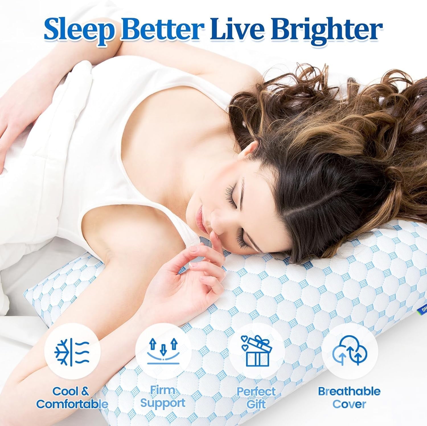 Fluffy Shredded Memory Foam Pillow for Bed, Firm Cooling Pillow with Washable Cover, Supportive Bed Pillow for Side,Stomach and Back ... - Orthopedic Shredded Foam Bed Pillow Set Detail