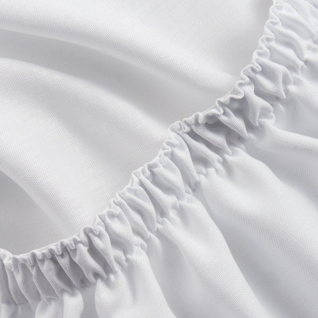 Cooling Sateen 4-Piece White Lyocell & Linen Blend Percale Bed Sheet Set, Queen - Cooling Hotel Quality Bedding Sheets and Pillowcases Detail