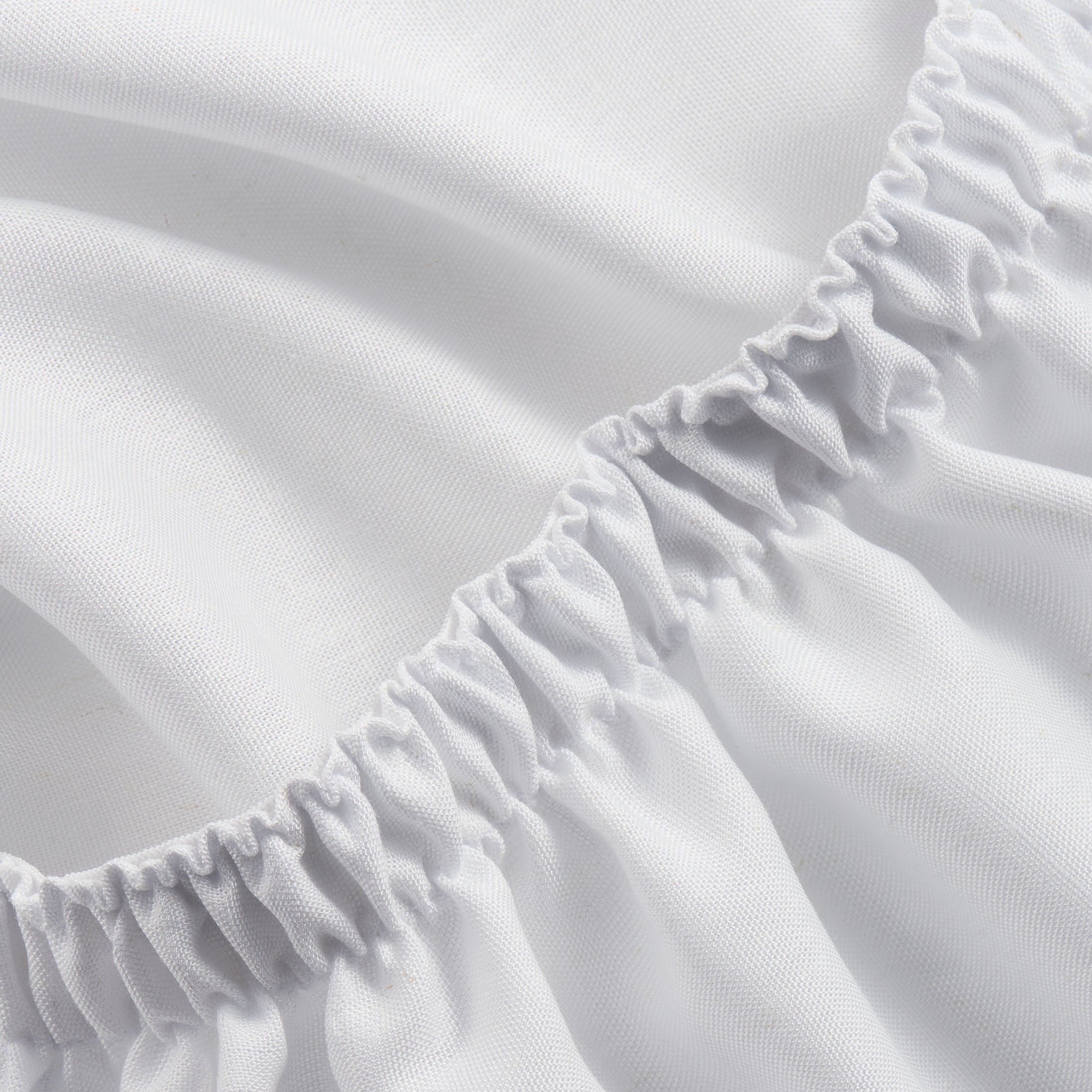 Cooling Sateen 4-Piece White Lyocell & Linen Blend Percale Bed Sheet Set, Queen - Cooling Hotel Quality Bedding Sheets and Pillowcases Detail