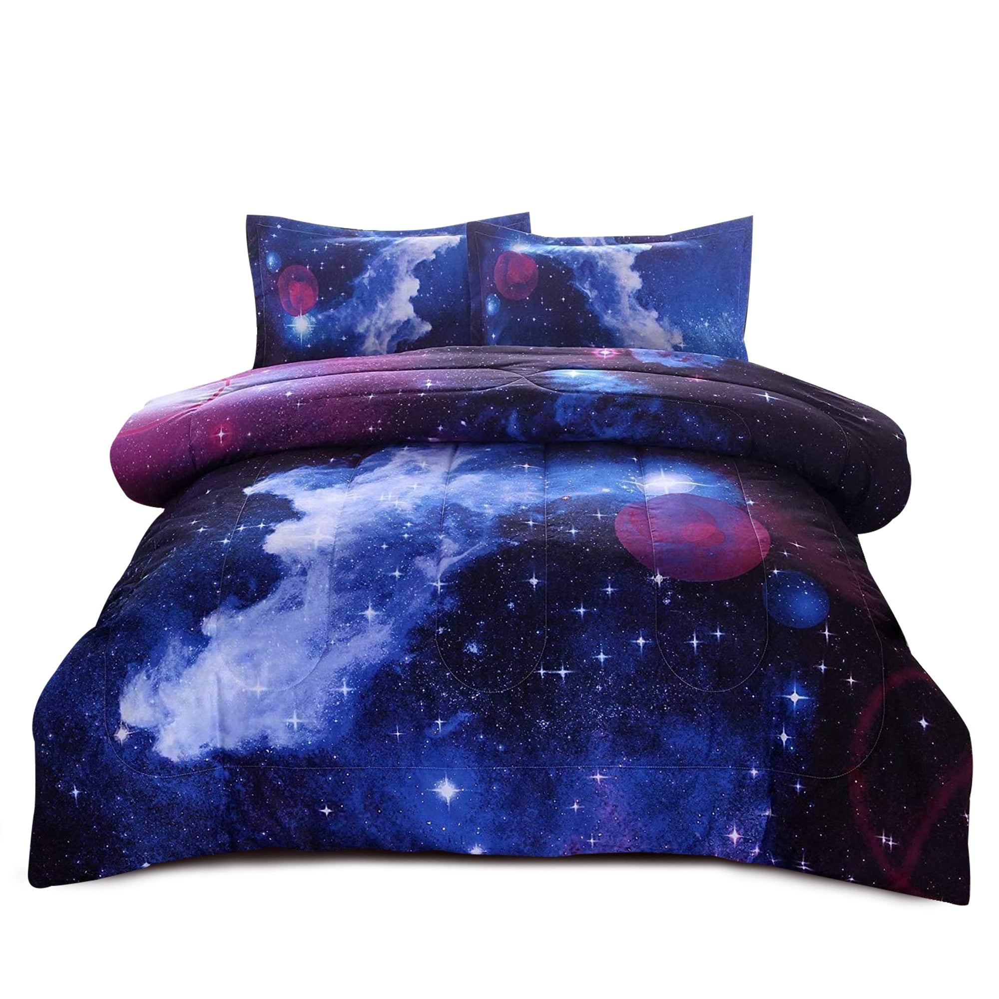 Fluffy Down Alternative Galaxy Bedding Sets Outer Space Comforter 3D Printed Space Quilt Set Full Size for Kids Blue - Hypoallergenic Ultra-Fluffy Quilt for Winter Detail
