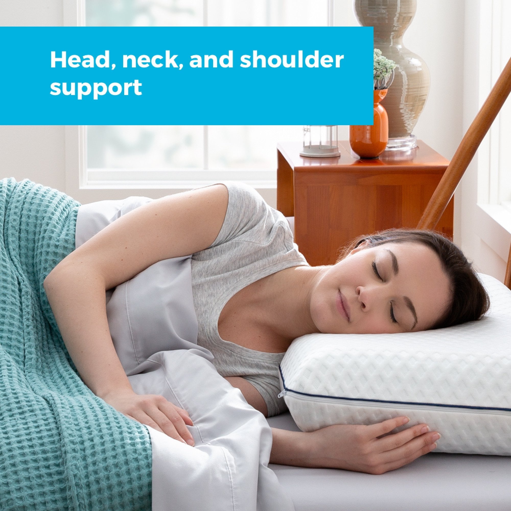 Orthopedic Support Medium Feel Standard Size Ventilated Gel Memory Foam Bed Pillow with Washable Cover and Temperature Regulating Infusion - Ergonomic Memory Foam Pillow for Neck Pain Support Detail