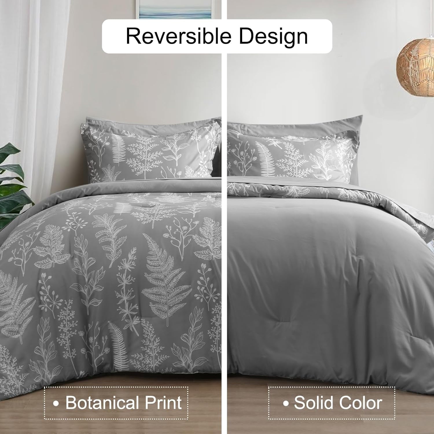 Luxurious Quilted 7 Pieces Printed King Comforter Set, Lightweight Reversible Botanical Bedding Set Include Comforter, Pillow Shams, Fl... - Hypoallergenic Ultra-Fluffy Quilt for Winter Detail