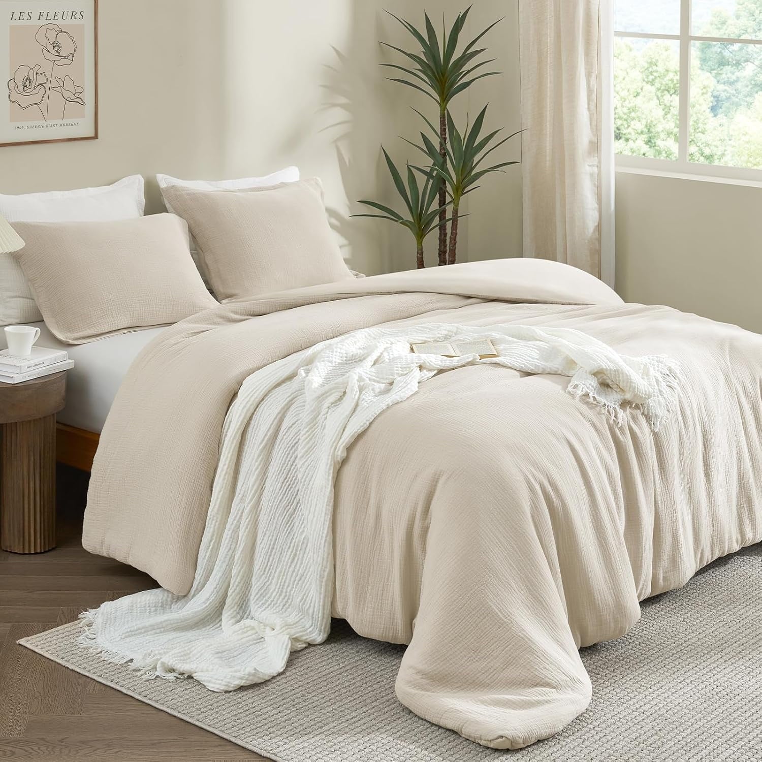 Heavyweight Warmth Cotton Muslin Comforter Set Queen Size, Ultra Soft Breathable & Lightweight Bedding Set for All Seasons, 1 Comfy Comf... - Luxurious Quilted Duvet Cover Set Detail