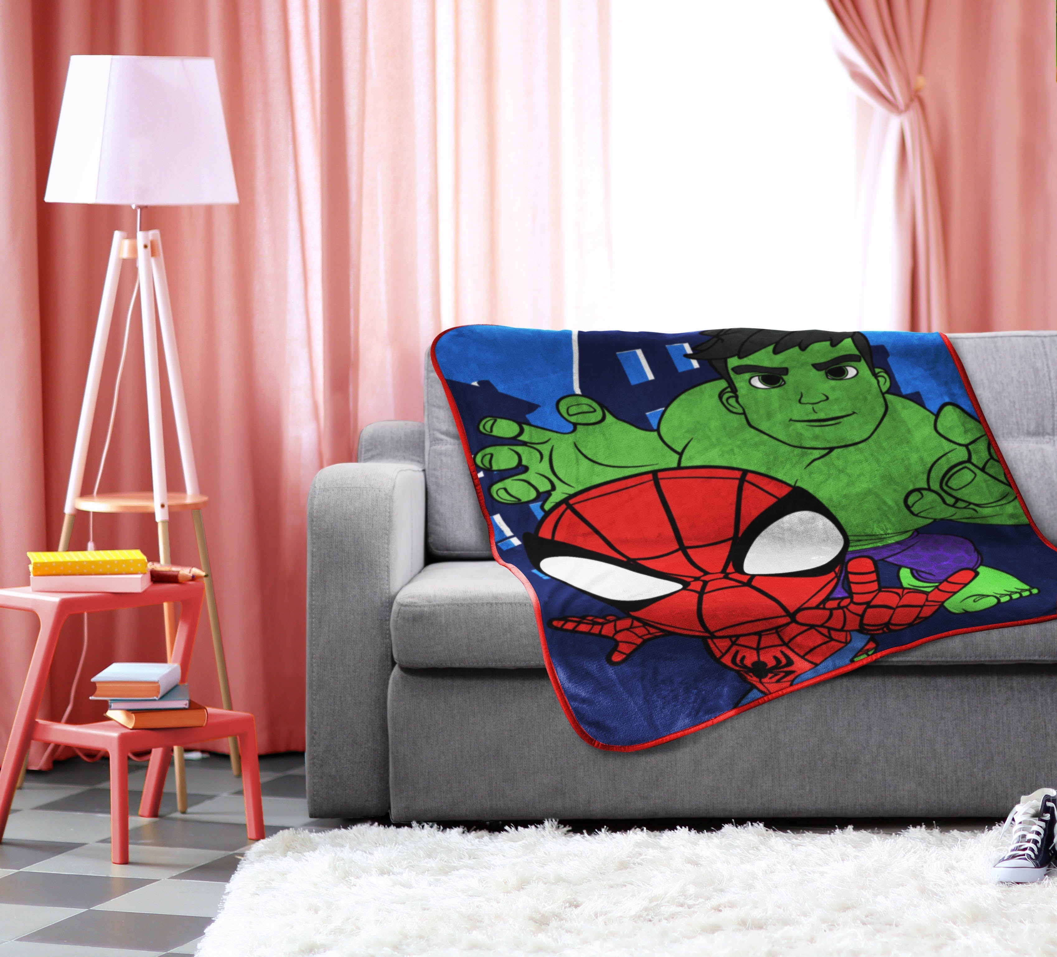 Reversible Sherpa Spidey & His Amazing Friends Kids Throw, 46 x 60, Microfiber, Blue, Marvel - Super Soft Reversible Sherpa Flannel Blanket Detail