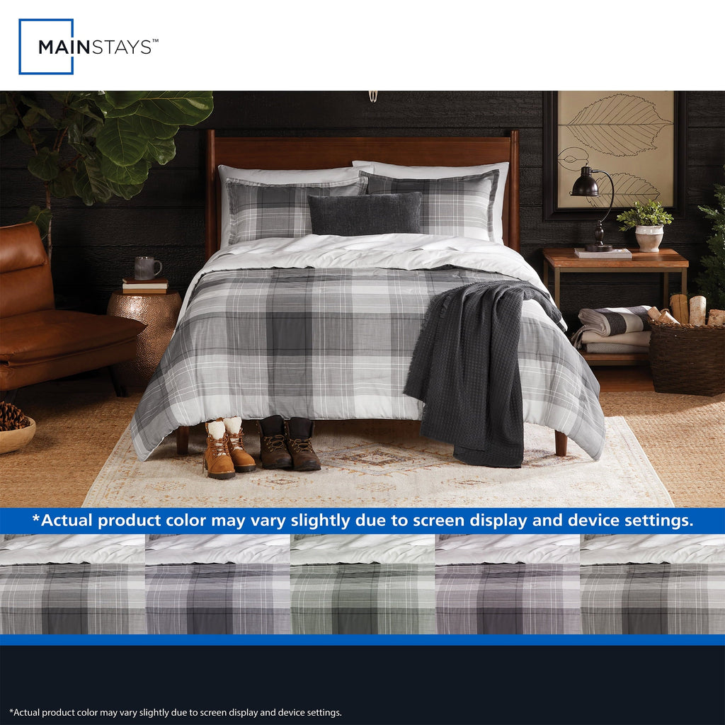 Luxurious Quilted Full/Queen Comforter Set, All-Season, 5-Piece, Grey Plaid - All-Season Down Alternative Comforter Insert Detail