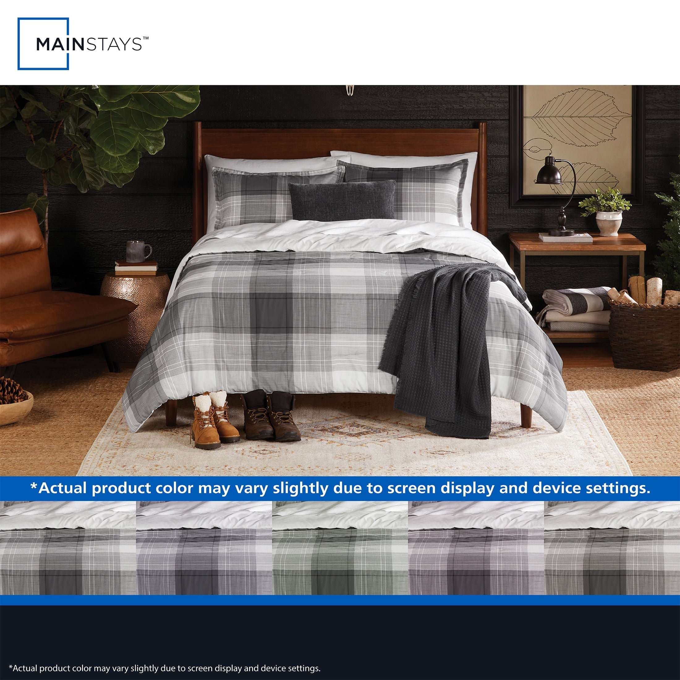Luxurious Quilted Full/Queen Comforter Set, All-Season, 5-Piece, Grey Plaid - All-Season Down Alternative Comforter Insert Detail