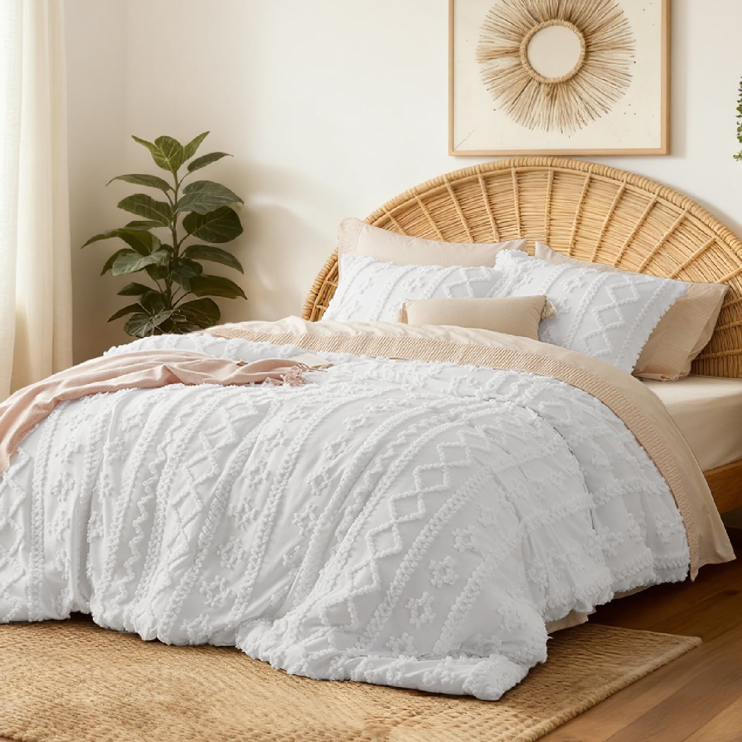 All-Season Tufted Boho Comforter Set, 2 Pieces Farmhouse Shabby Chic Embroidery Bed Set, Soft Jacquard Comforter for All Seasons... - Hypoallergenic Ultra-Fluffy Quilt for Winter Detail